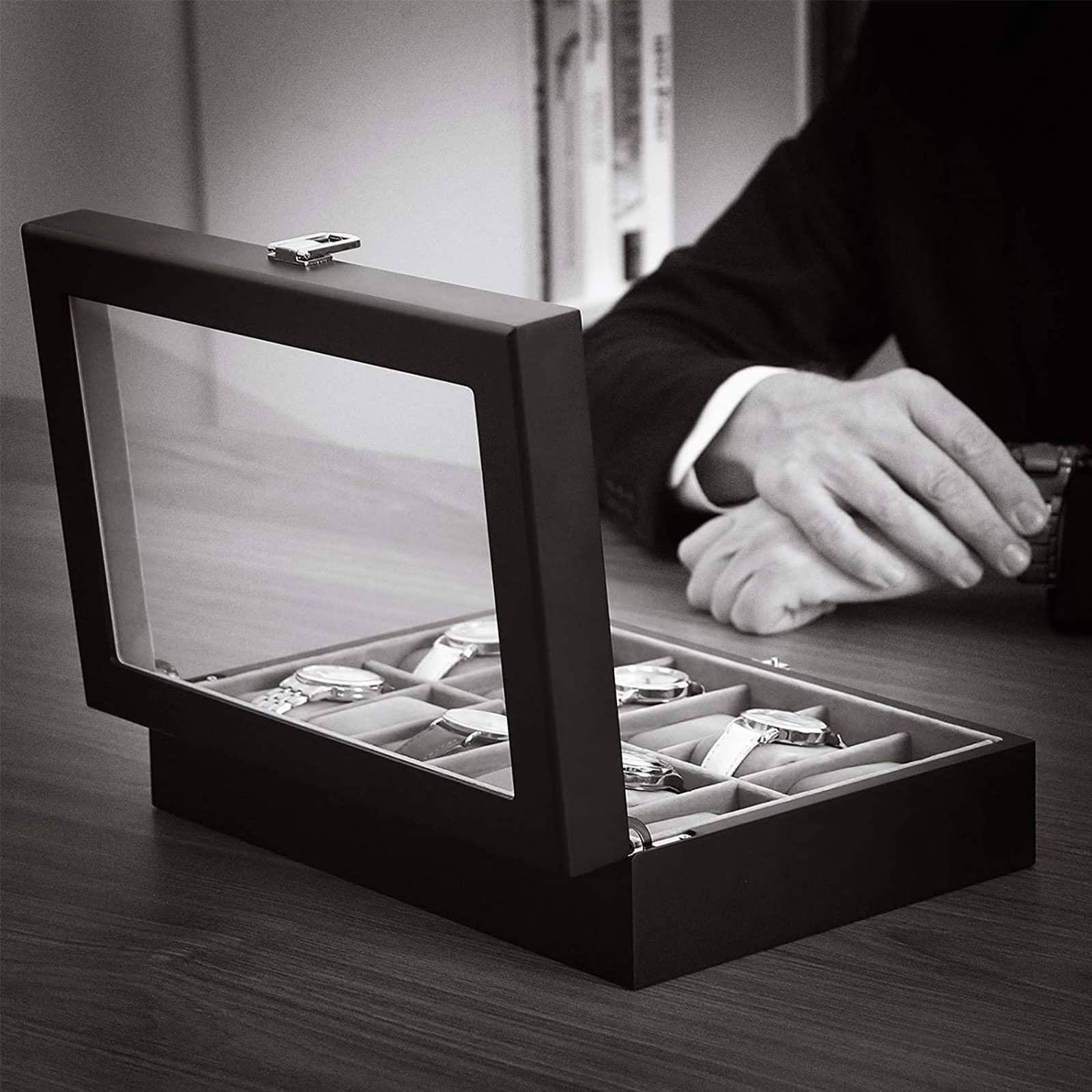 Uhrenbox mit Glasdeckel-B34JWB12BK Uhrenbox mit Glasdeckel-B34JWB12BK