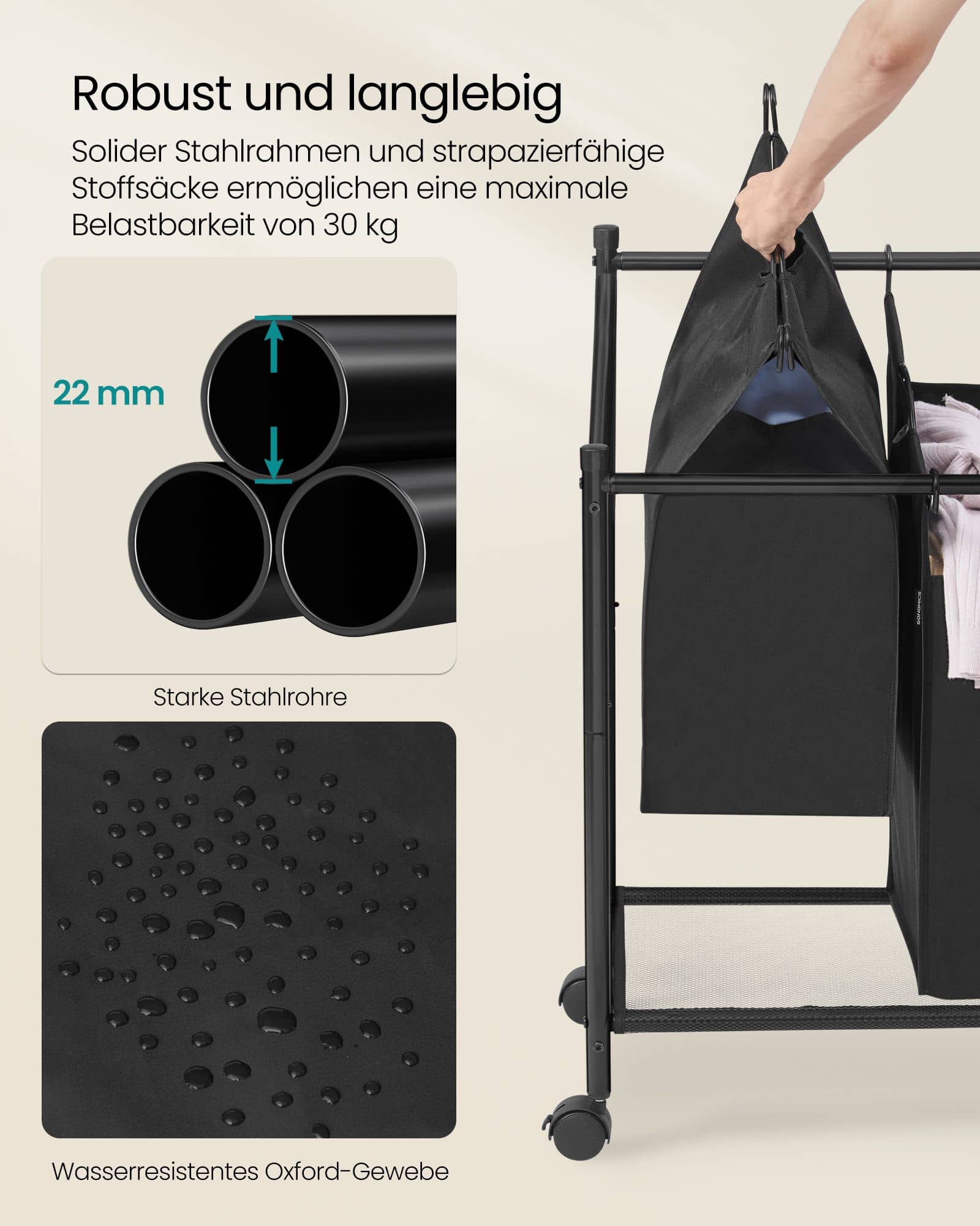 Wäschekorb mit Rollen 3 x 45 L tintenschwarz Wäschekorb mit Rollen 3 x 45 L tintenschwarz