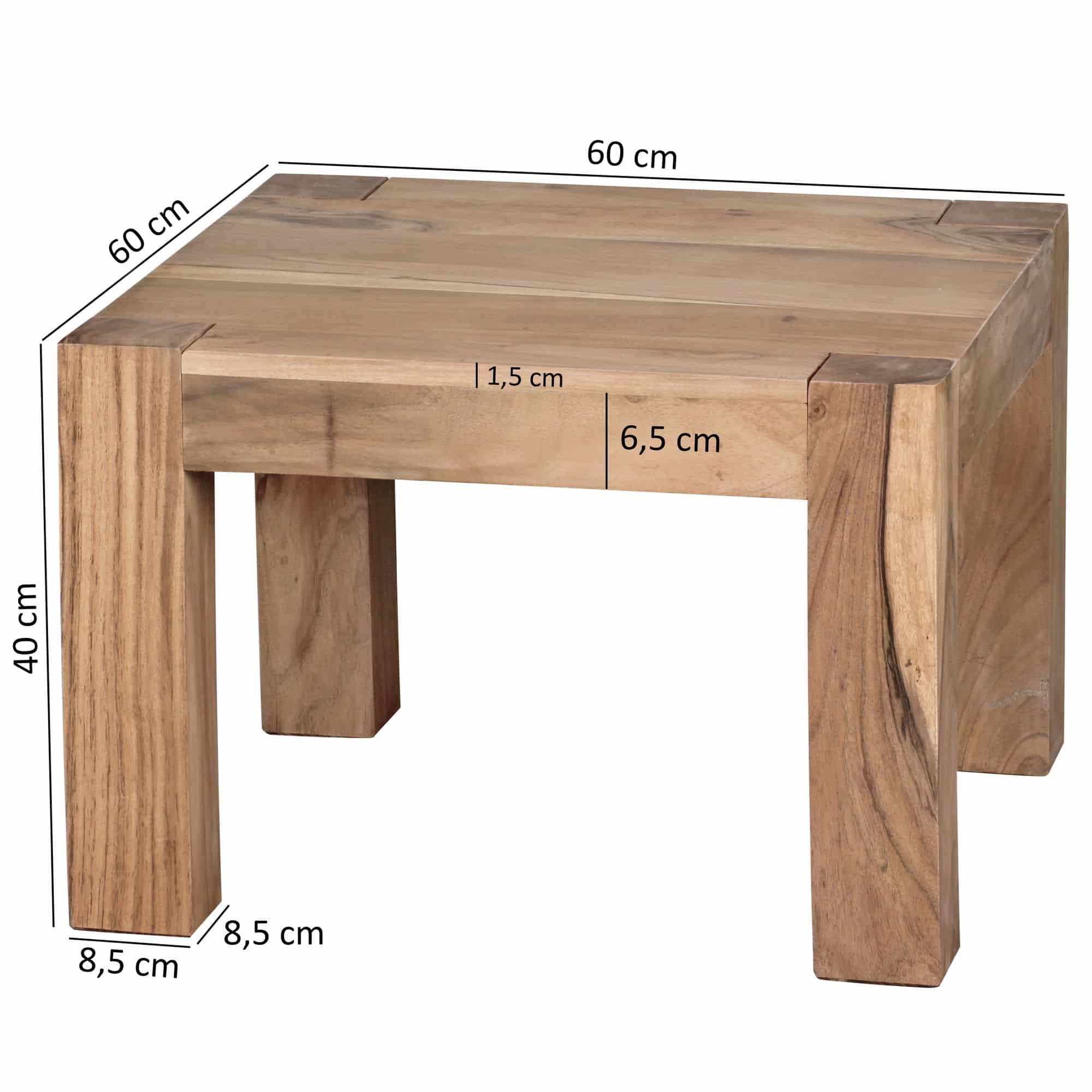 Couchtisch Massiv-Holz Akazie 60 cm breit Wohnzimmer-Tisch Design braun Landhaus-Stil Beistelltisch natur Couchtisch Massiv-Holz Akazie 60 cm breit Wohnzimmer-Tisch Design braun Landhaus-Stil Beistelltisch natur