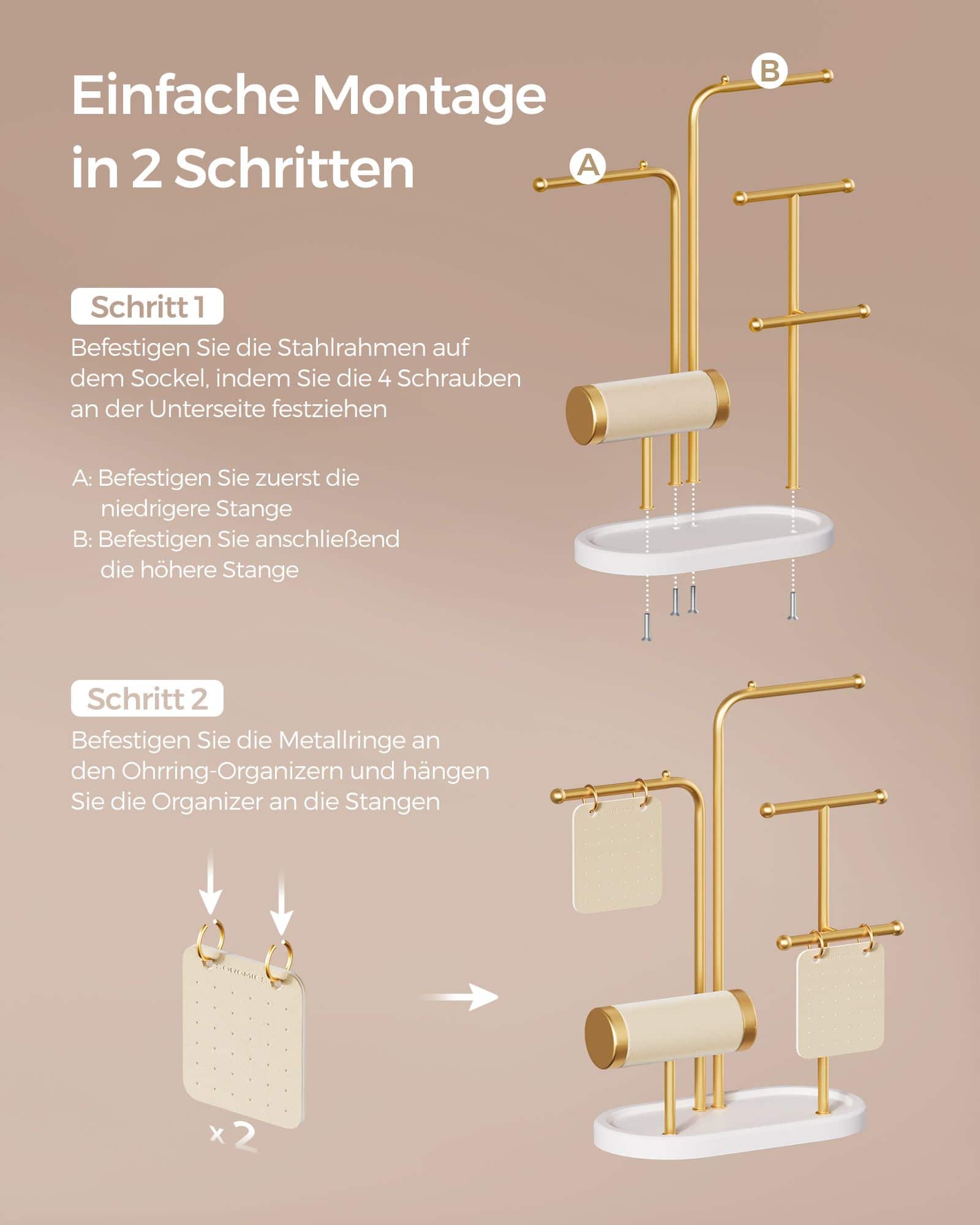 Schmuckständer mit 4 Hängestangen aus Metall metallisches Gold Schmuckständer mit 4 Hängestangen aus Metall metallisches Gold