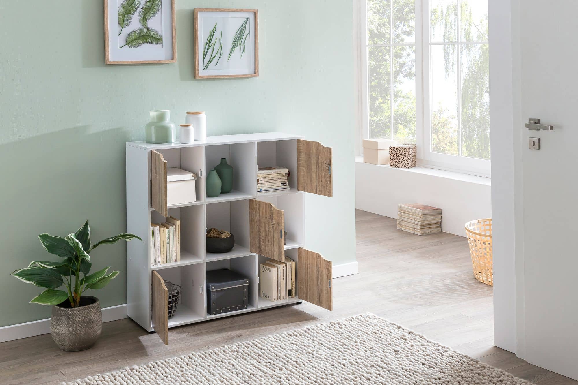 46372-WOHNLING-Sideboard-SOMA-Sonoma-88-8x29x90-5_4 Sideboard MASSA 89 x 91 x 29 cm Bücherregal mit 9 Fächern Sonoma