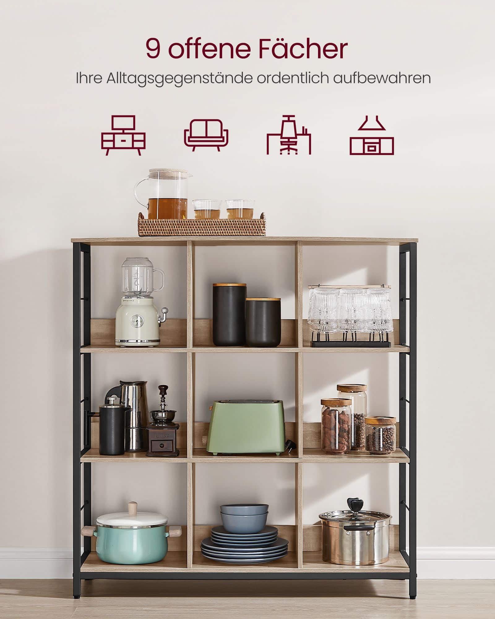 Regal mit 3 Ebenen und 9 Fächern Regal mit 3 Ebenen und 9 Fächern
