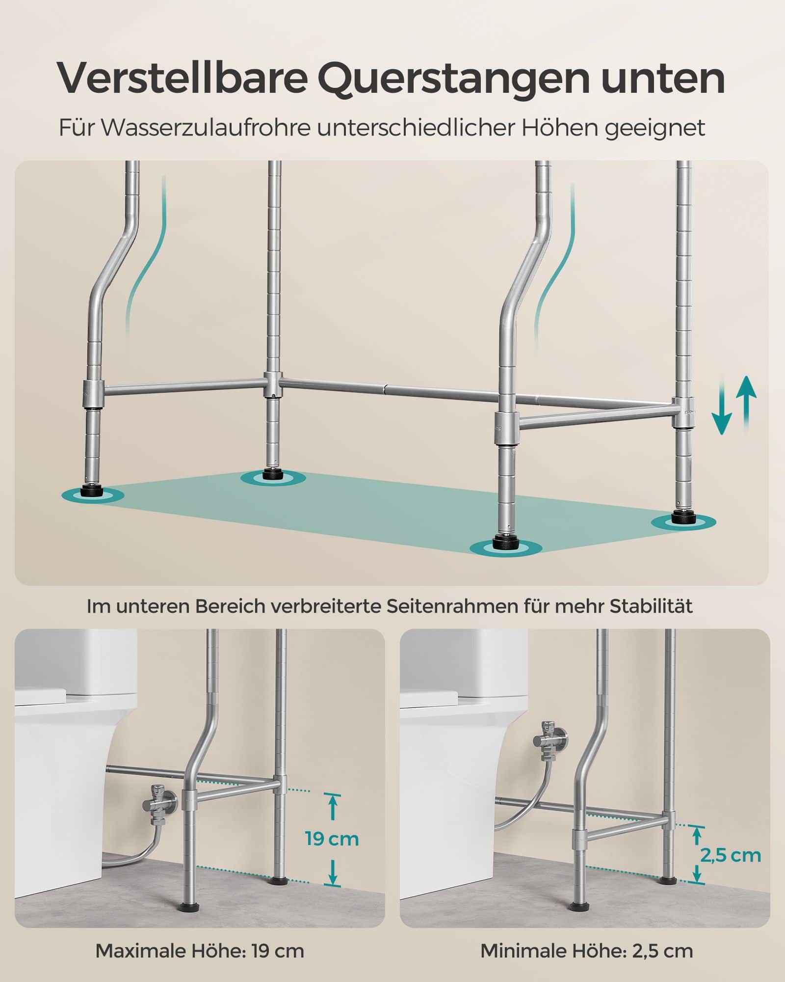 4-stöckiges Toilettenregal mit Ablagen Haken taubengrau 4-stöckiges Toilettenregal mit Ablagen Haken taubengrau