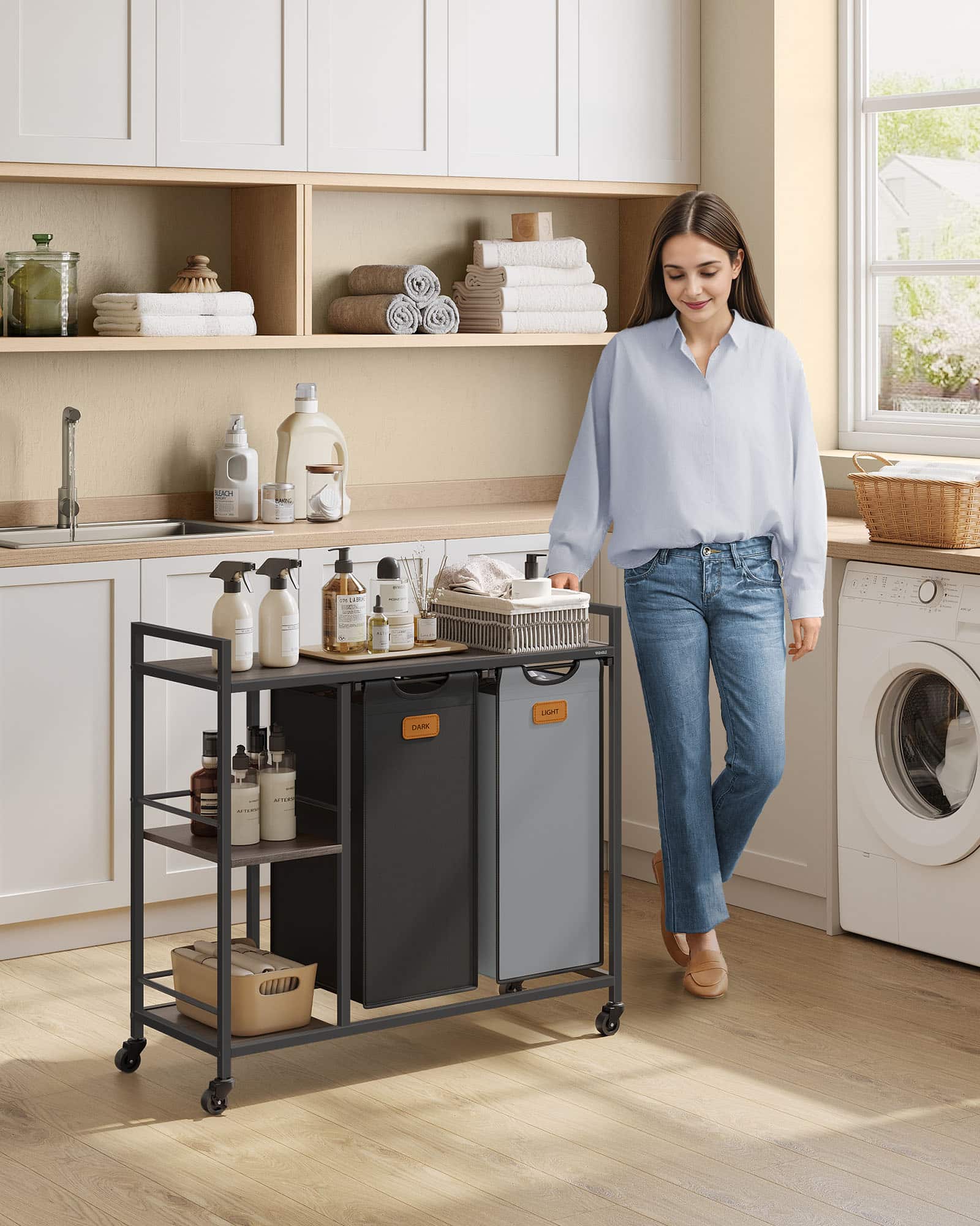 Wäschekorb 2 Fächer kastanienbraun-tintenschwarz-taubengrau Wäschekorb 2 Fächer kastanienbraun-tintenschwarz-taubengrau