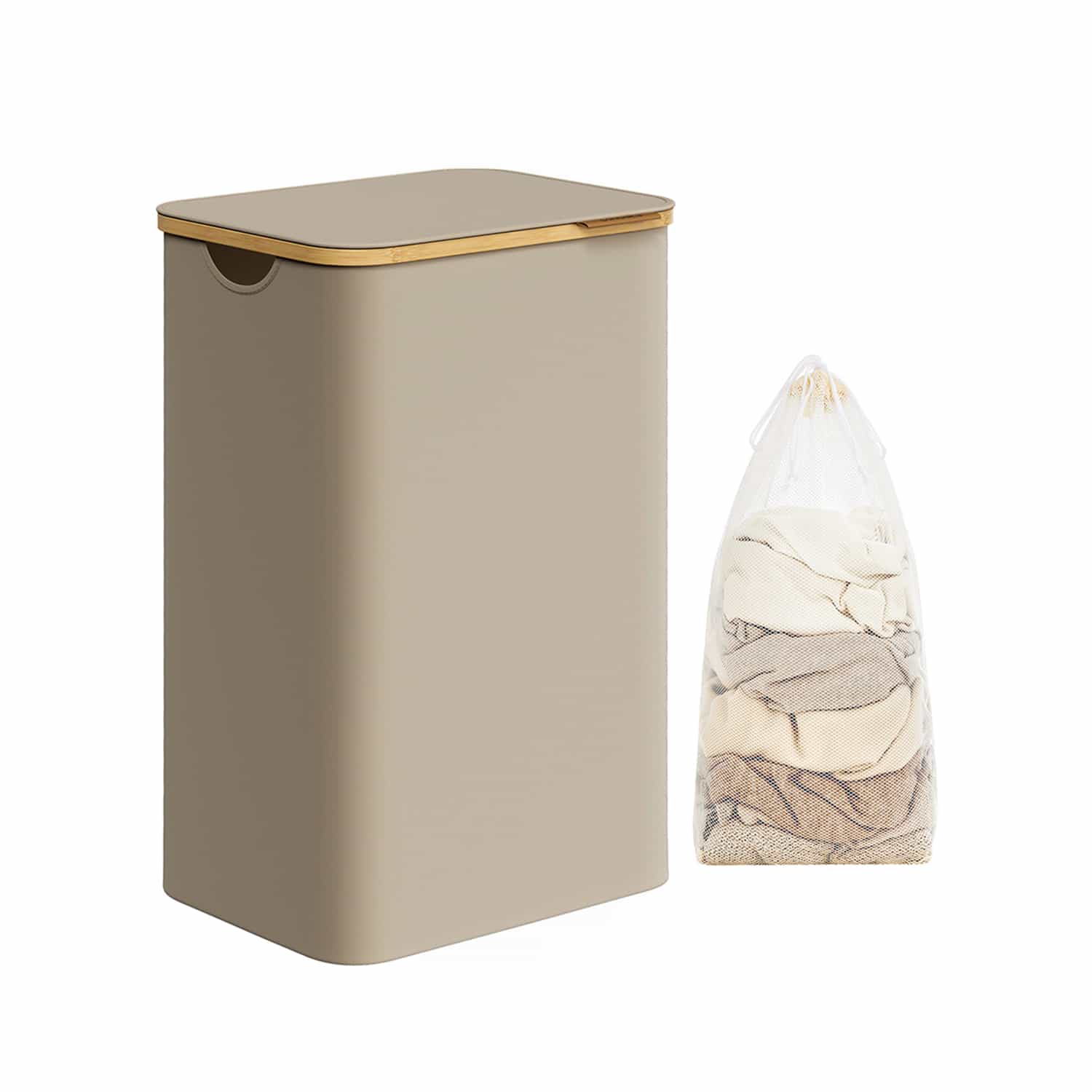 Wäschekorb 90 Liter mit herausnehmbarem Wäschesack kamelbraun