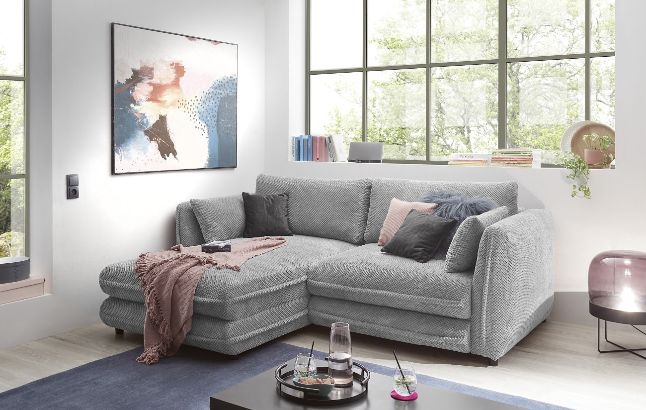 Kleines Ecksofa mit Schlaffunktion Stanley – Silver