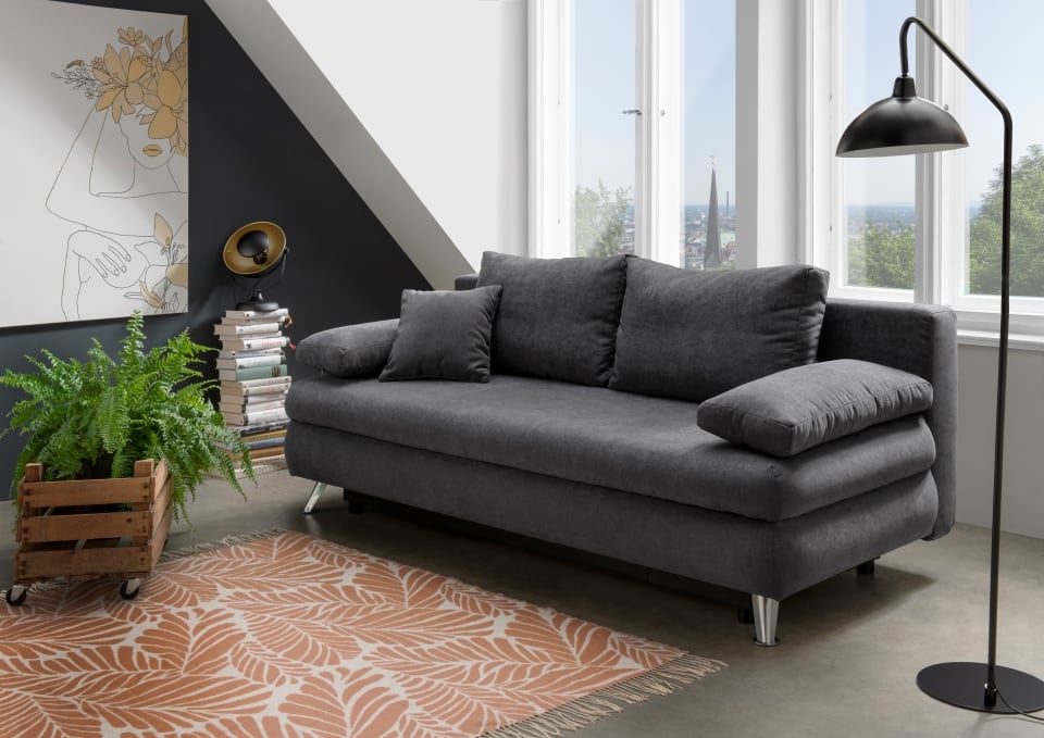 Benformato_Altona_2FBK_3609_F06-1 Elegantes Sofa Altona: Schlaffunktion & Bettkasten in Mikrofaser Mango Anthrazit