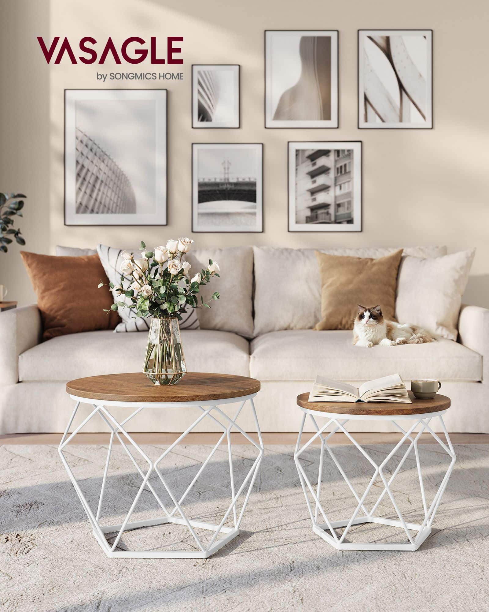 Couchtisch 2er Set mit abnehmbarer Tischplatte honigbraun-wolkenweiß Couchtisch 2er Set mit abnehmbarer Tischplatte honigbraun-wolkenweiß