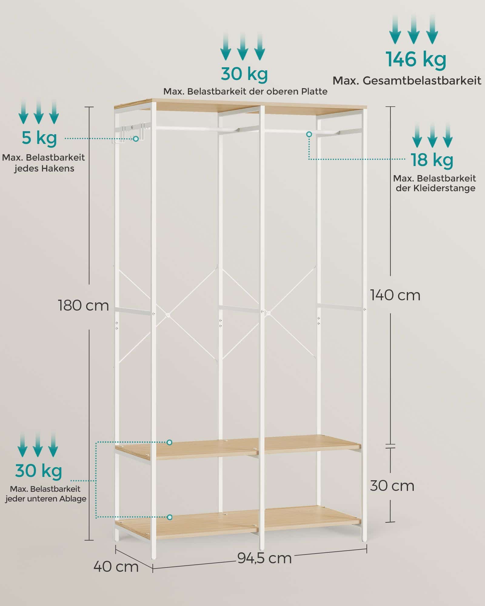 Kleiderschrank offen mit Kleiderstange naturbeige Kleiderschrank offen mit Kleiderstange naturbeige
