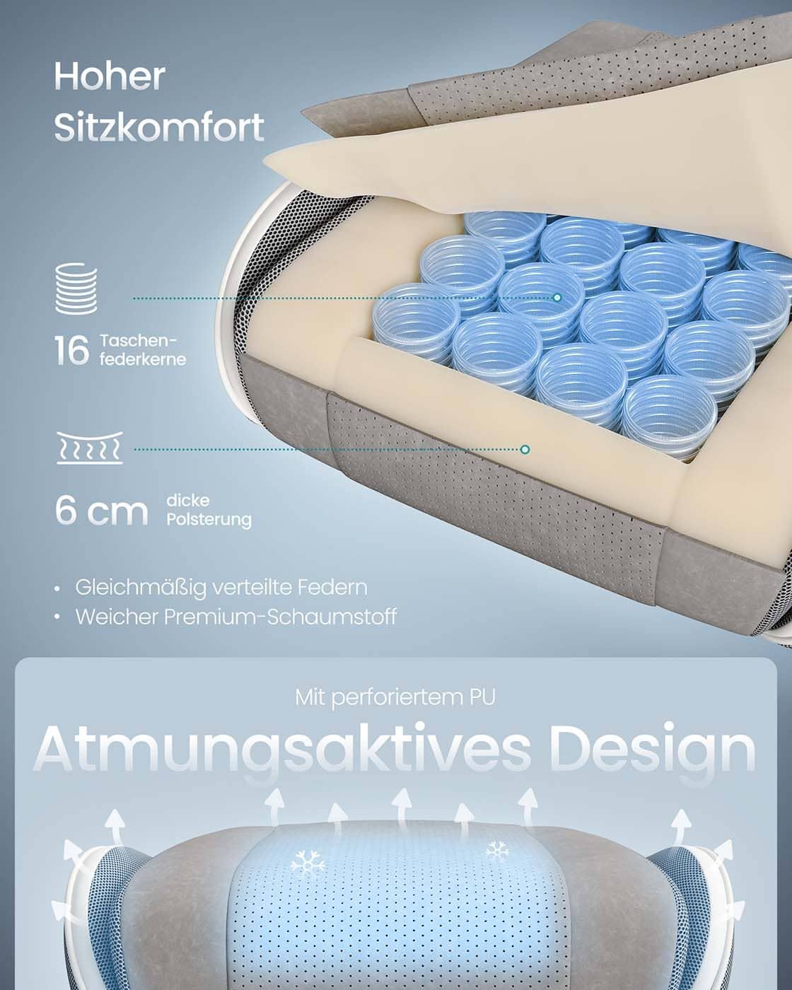 Ergonomischer Gaming Stuhl mit Fußstütze und Federkissen
