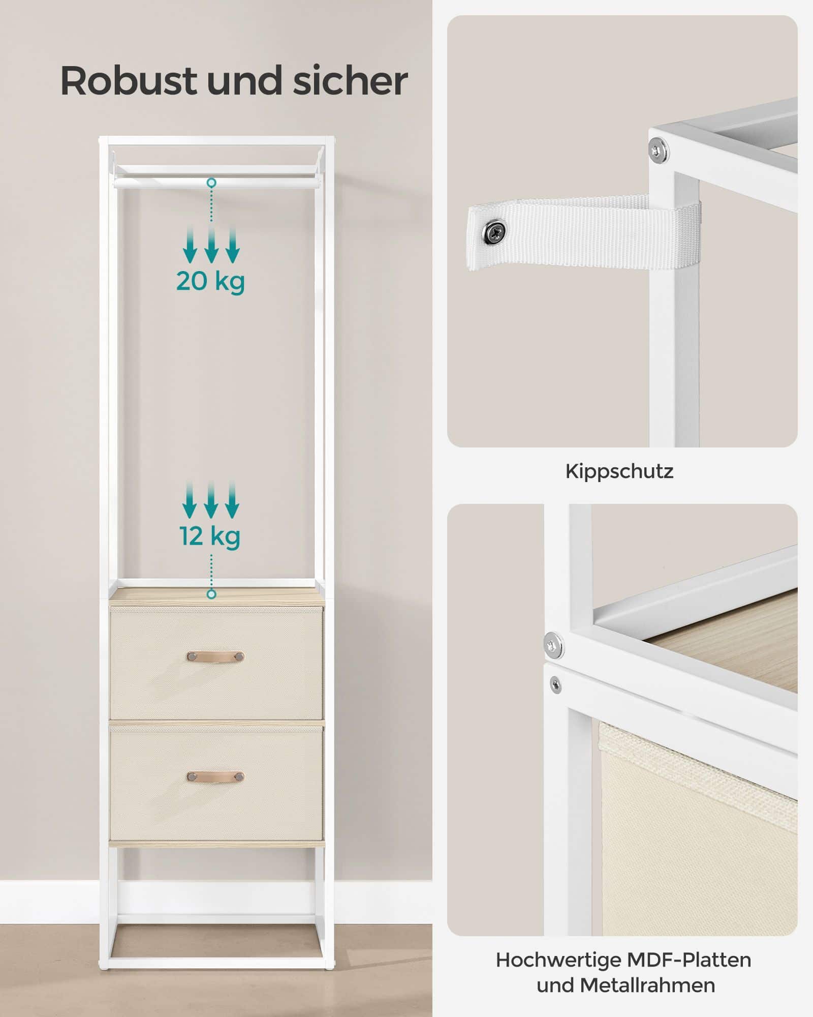 Kleiderständer mit 2 Schubladen naturbeige