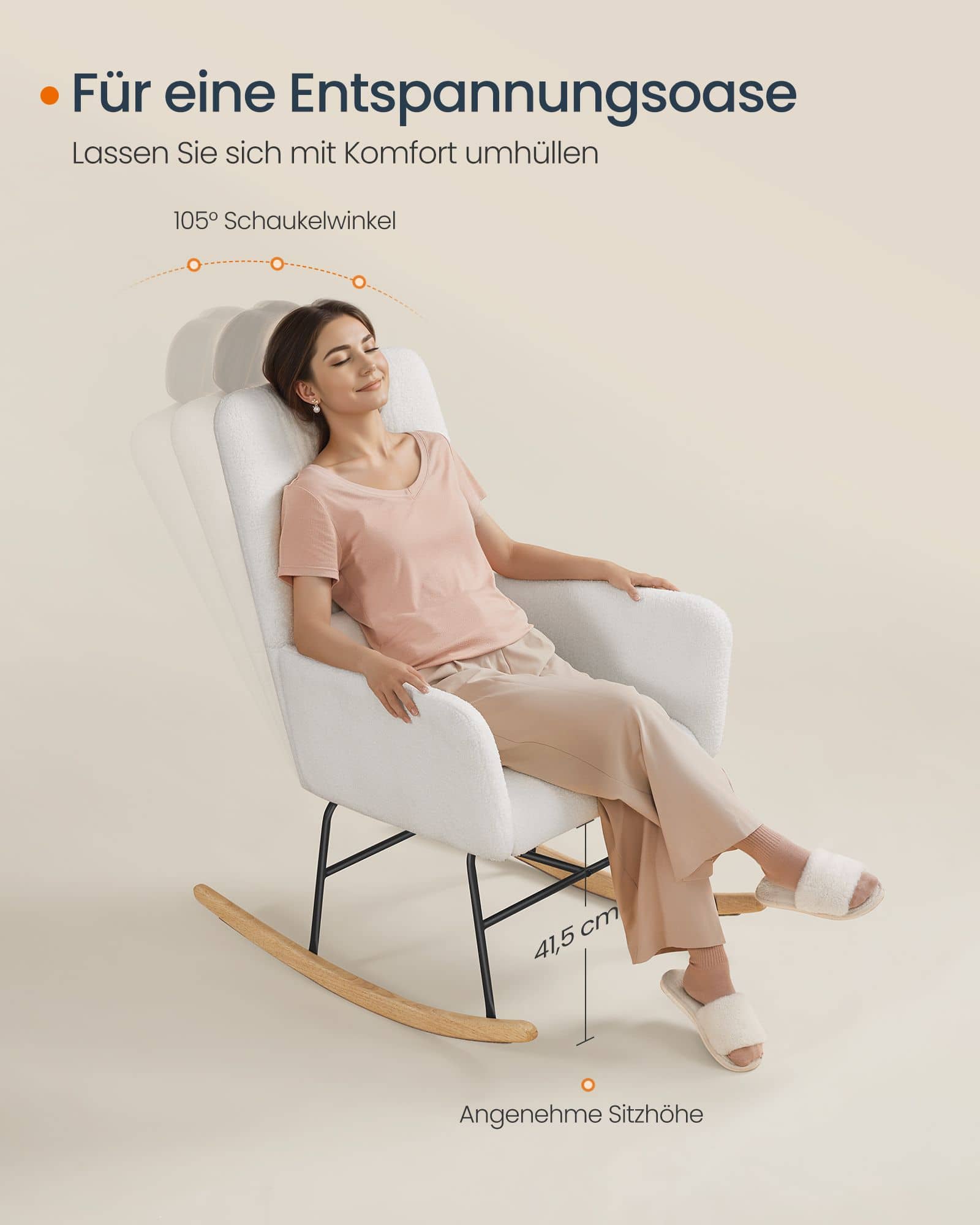 Schaukelstuhl LYY500 – Fleece Cremeweiß & Armlehnen 67×106×89 cm Schaukelstuhl LYY500 – Fleece Cremeweiß & Armlehnen 67×106×89 cm