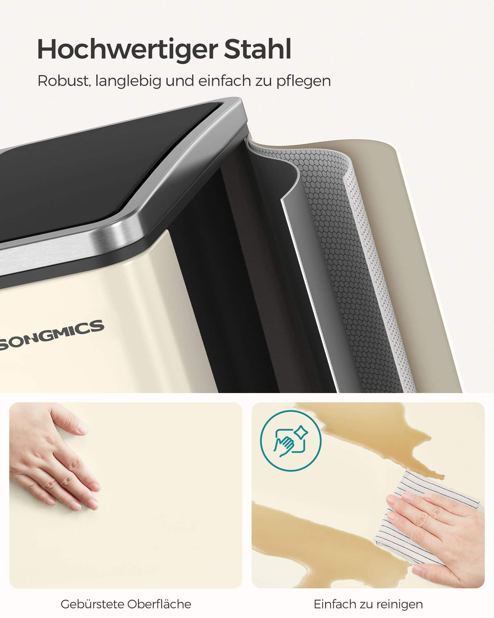 Mülltrennsystem 3 Fächer 3 x 18 L mit Deckel sandbeige-tintenschwarz-LTB30A02 Mülltrennsystem 3 Fächer 3 x 18 L mit Deckel sandbeige-tintenschwarz-LTB30A02