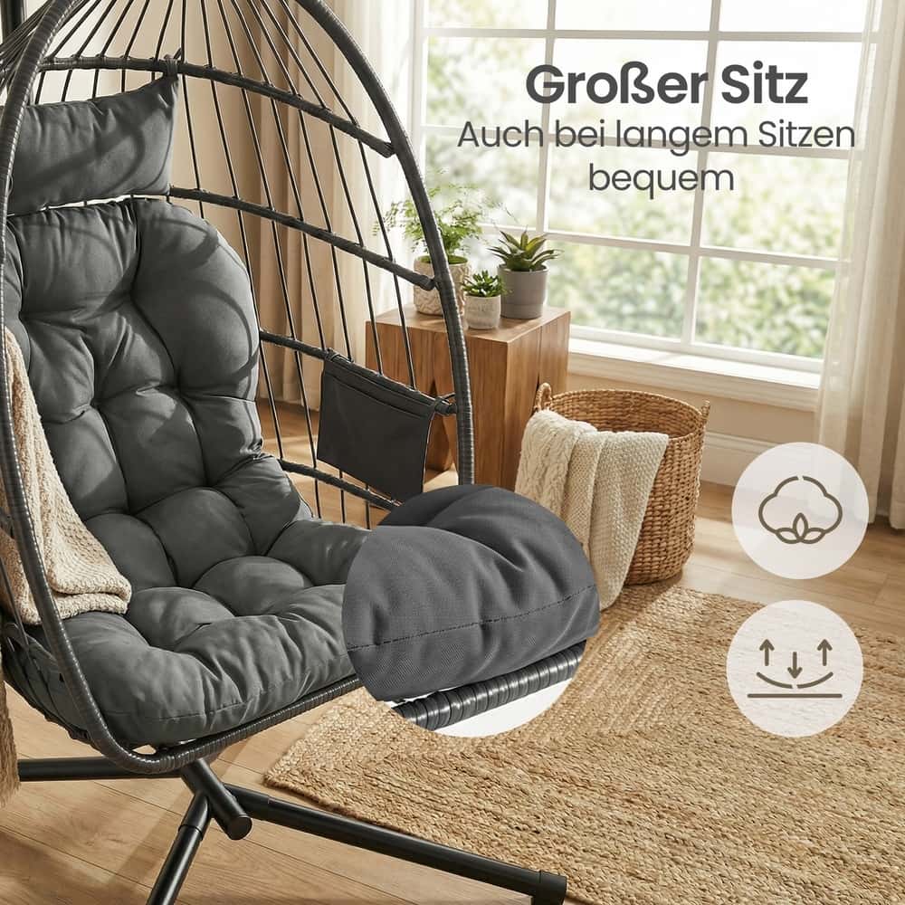 Schaukelstuhl mit Gestell, klappbarer Korbsessel höhenverstellbar, Hängeschaukel für Garten Balkon