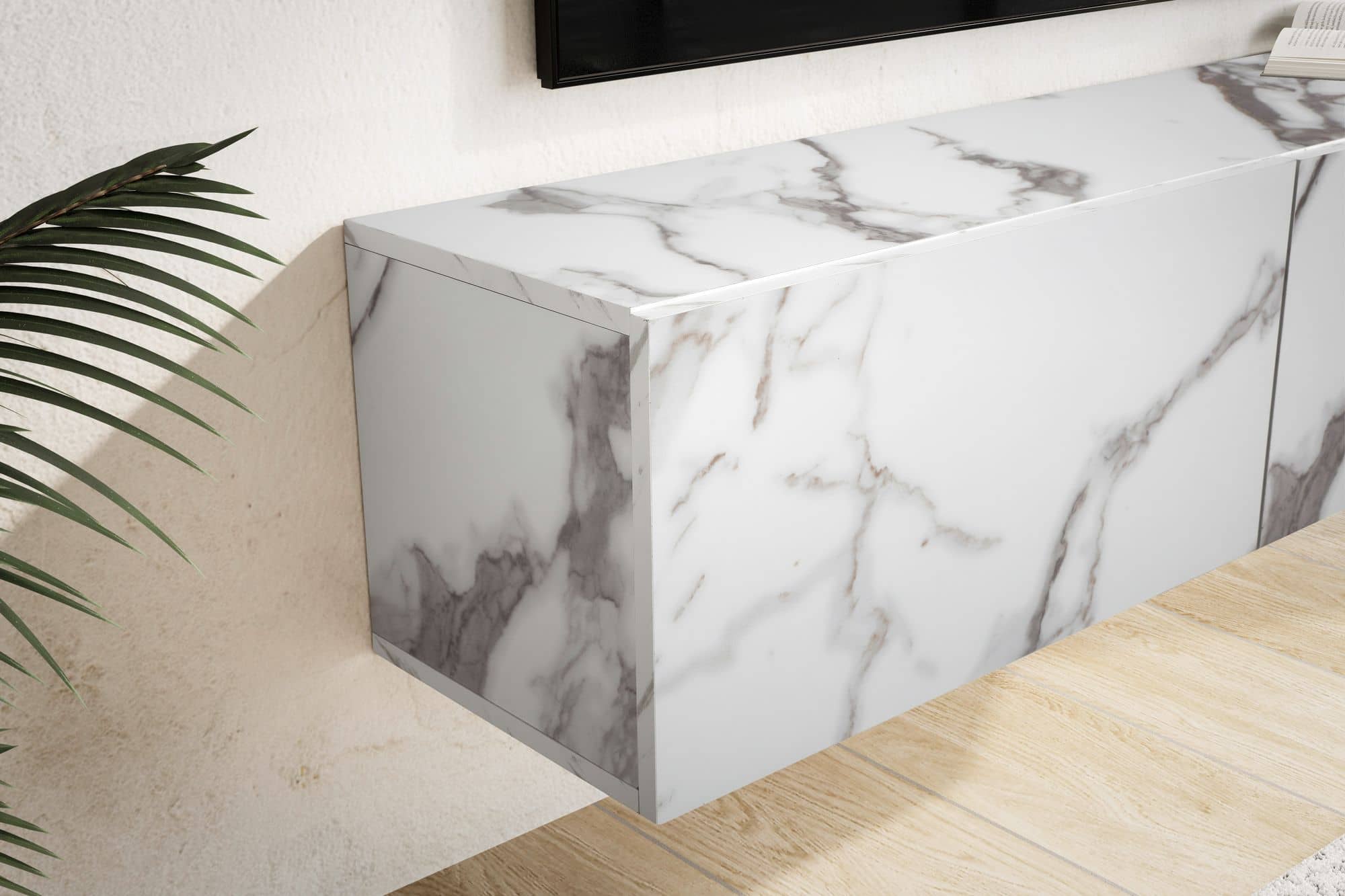 Lowboard Hängend Marmor-Optik Weiß 120x30x30 cm TV-Schrank Lowboard Hängend Marmor-Optik Weiß 120x30x30 cm TV-Schrank