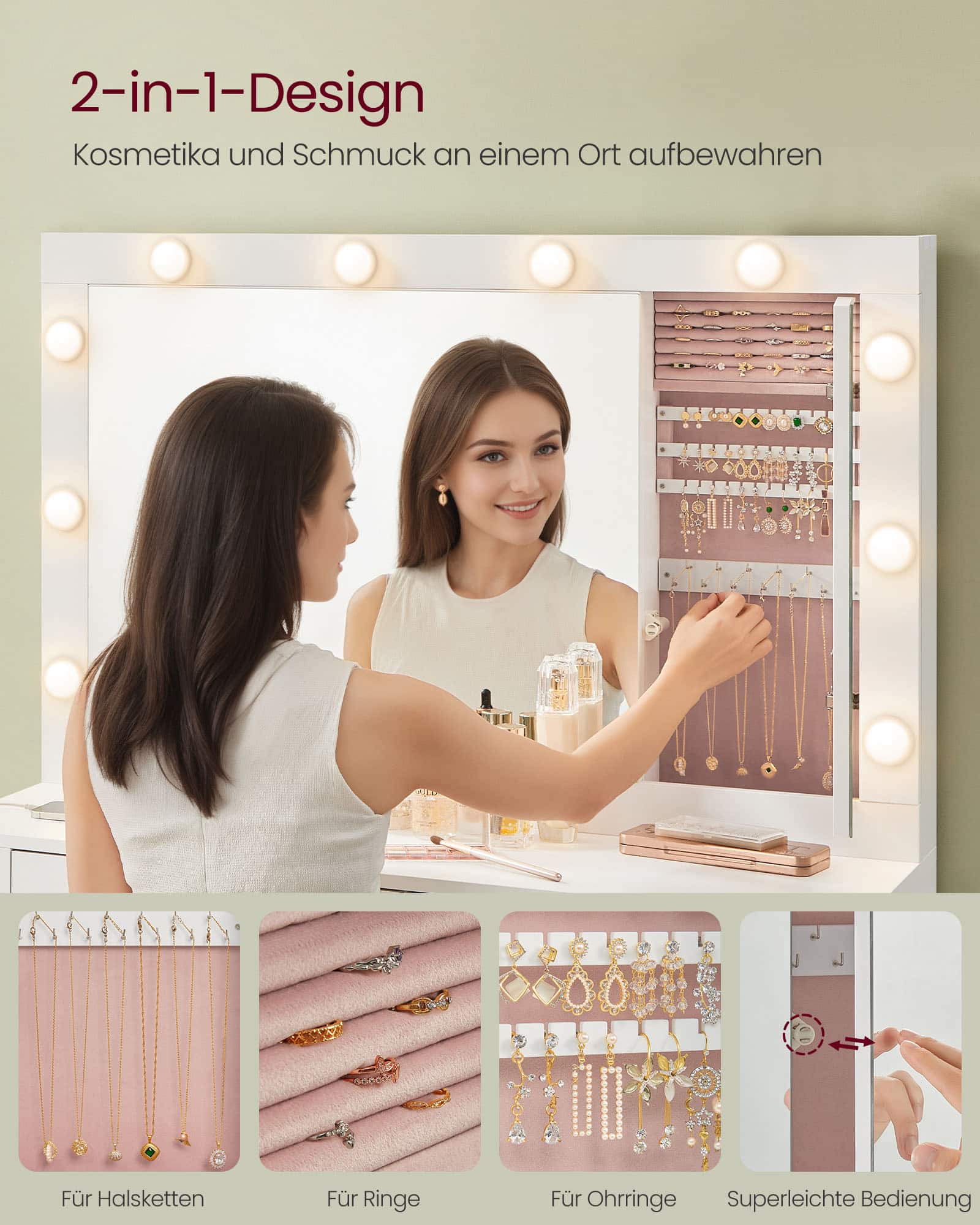 Schminktisch mit LED-Beleuchtung und Spiegel wolkenweiß Schminktisch mit LED-Beleuchtung und Spiegel wolkenweiß