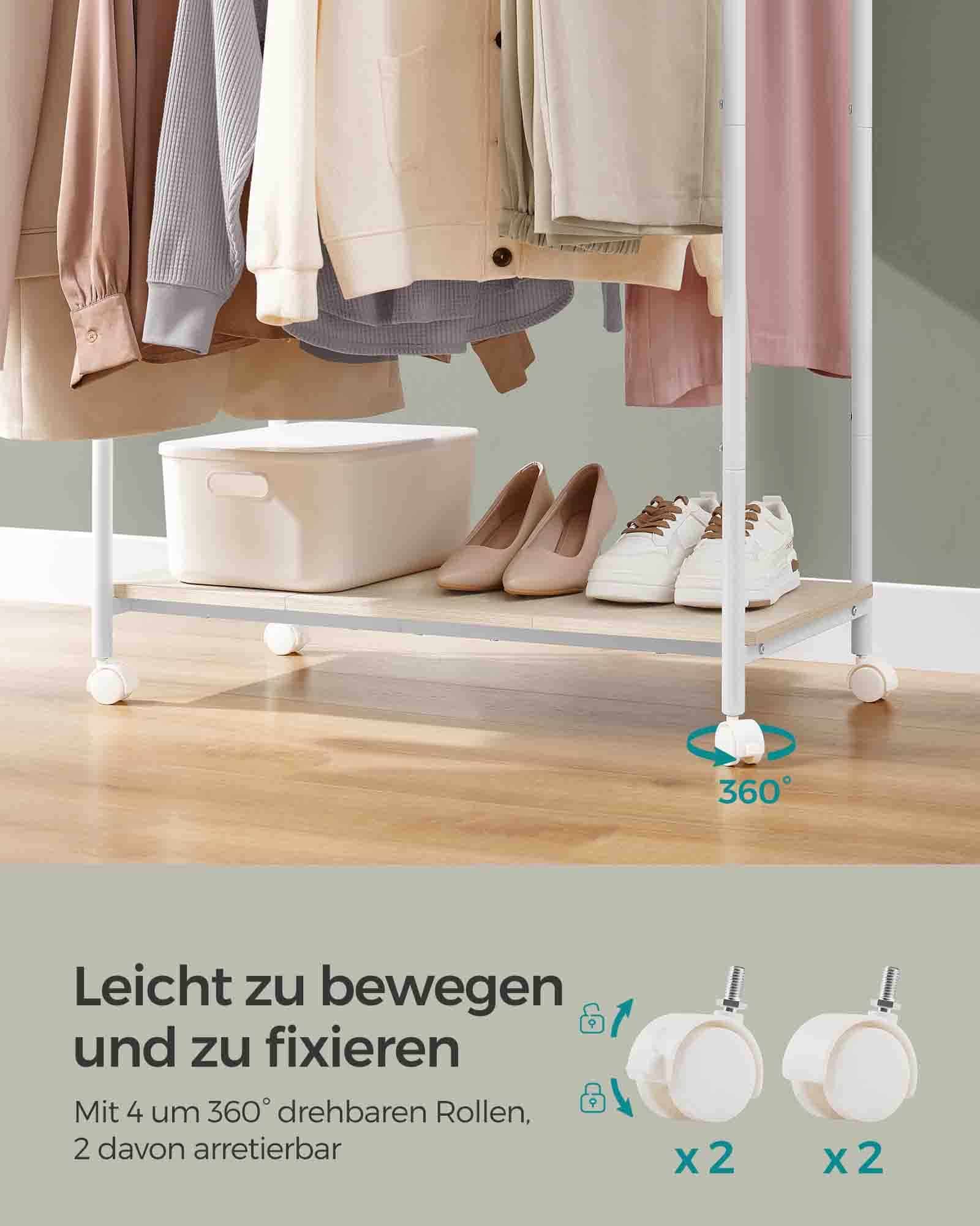 Kleiderständer auf Rollen eichenfarben-cremeweiß Kleiderständer auf Rollen eichenfarben-cremeweiß