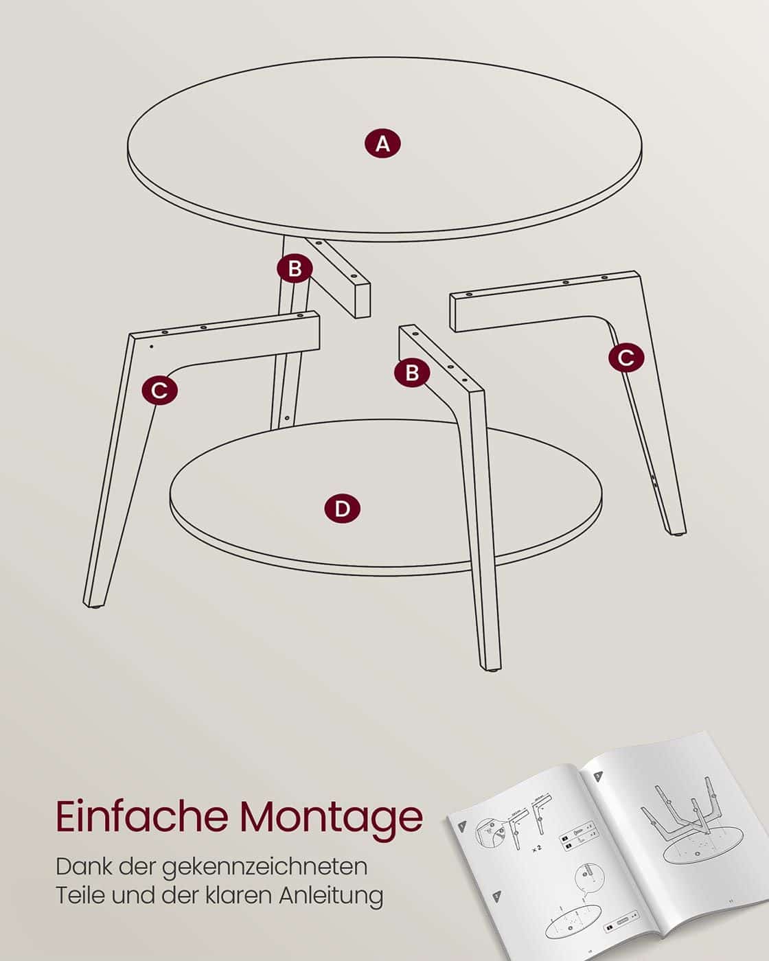 Couchtisch 2 Ebenen einfach zu montieren