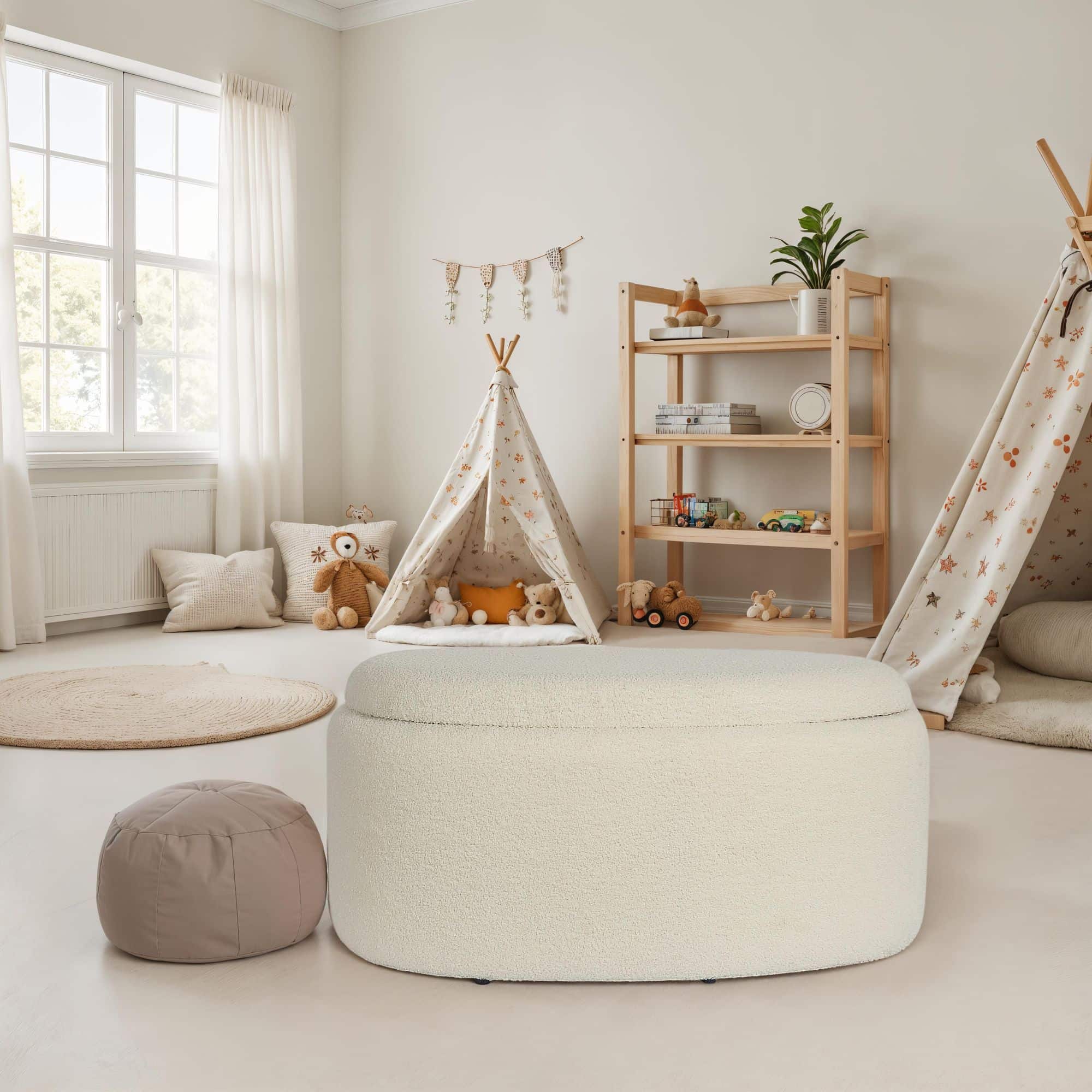 Sitzhocker mit Stauraum Stoff oval 81 cm Sitzhocker mit Stauraum Stoff oval 81 cm