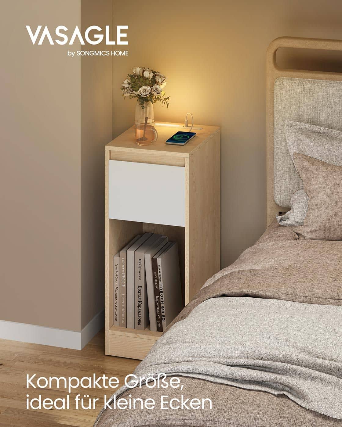 Nachttisch mit LED Beleuchtung USB Anschlüssen und Schublade Nachttisch mit LED Beleuchtung USB Anschlüssen und Schublade