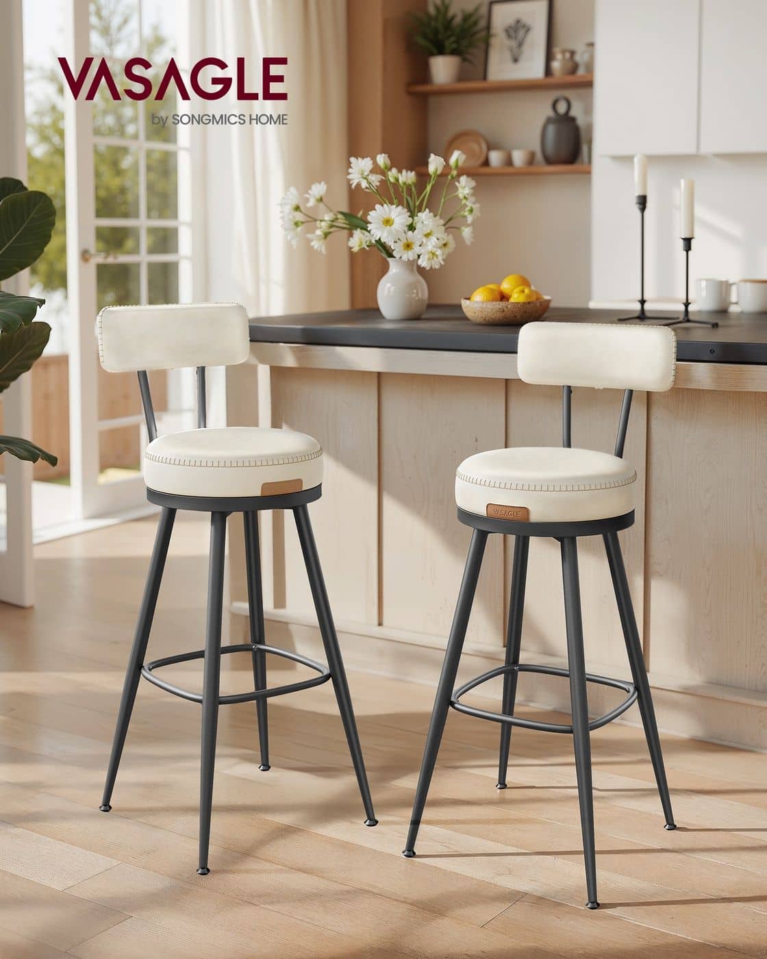 EKHO Kollektion - Barhocker 2er Set aus Kunstleder Cremeweiß