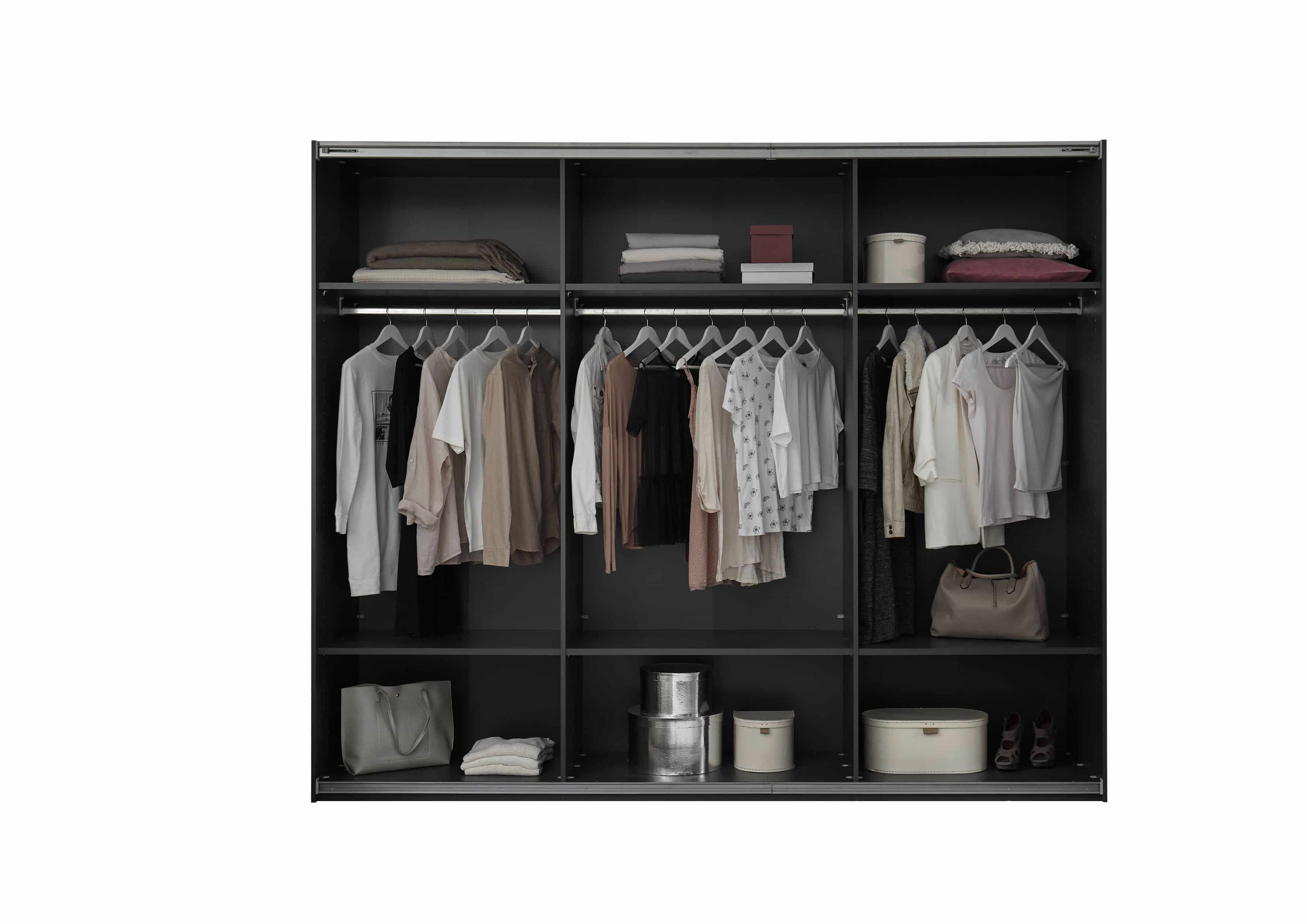 Kleiderschrank Minda mit Glastüren graphit - viel Stauraum & edles Design für Ihr Schlafzimmer Kleiderschrank Minda mit Glastüren graphit - viel Stauraum & edles Design für Ihr Schlafzimmer