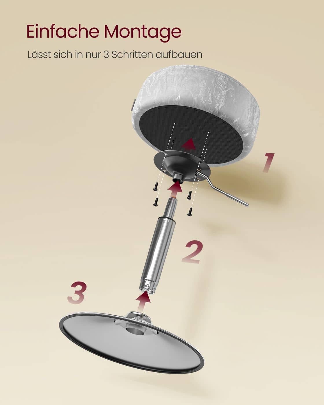 Höhenverstellbarer und 360° drehbarer Schminkhocker Taubengrau Höhenverstellbarer und 360° drehbarer Schminkhocker Taubengrau