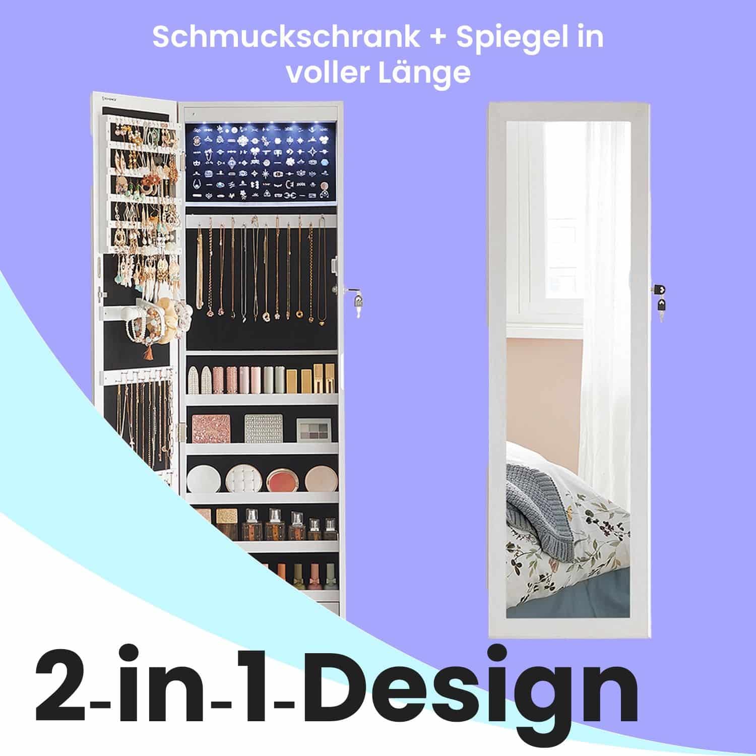 Schmuckschrank hängend, Wandspiegel, 6 LED-Glühbirnen Schmuckschrank hängend, Wandspiegel, 6 LED-Glühbirnen