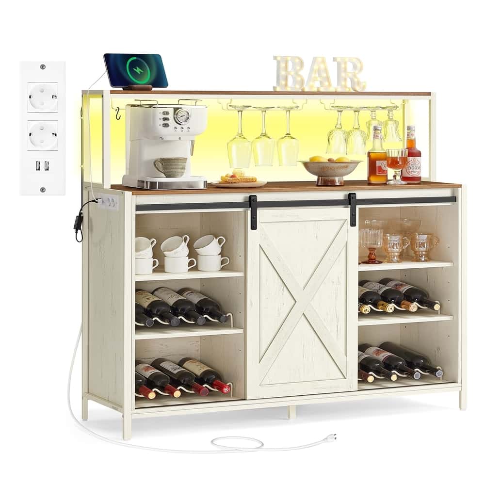 "Barschrank mit LED-Beleuchtung Steckdosenleiste Schiebetüren vintageweiß-honigbraun " "Barschrank mit LED-Beleuchtung Steckdosenleiste Schiebetüren vintageweiß-honigbraun "