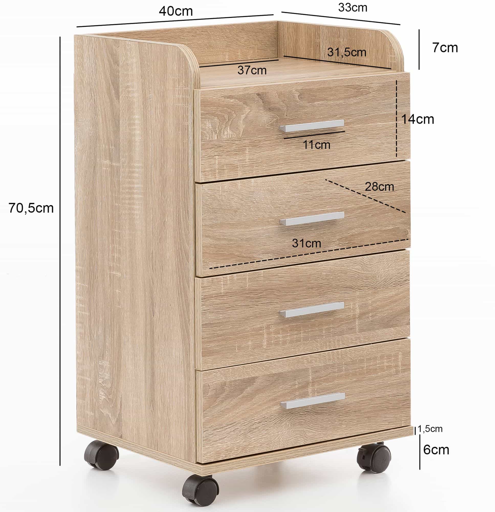 47553-WOHNLING-Rollcontainer-KENT-40x35x65-Sonoma_3 Rollcontainer WL5.749 40x70,5x33cm Sonoma
