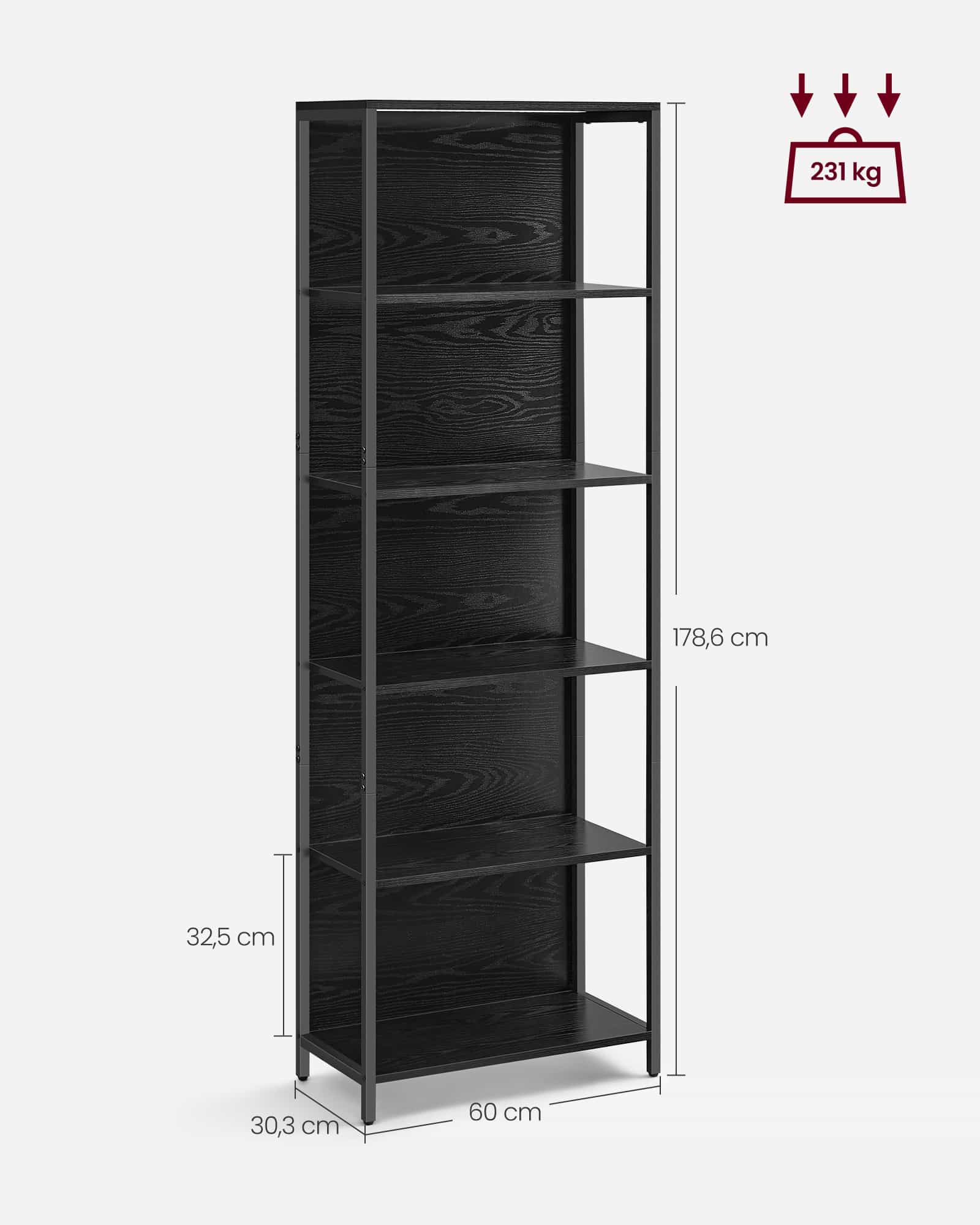Bücherregal mit 6 Ebenen und Leuchten 30,3 x 60 x 178,6 cm Bücherregal mit 6 Ebenen und Leuchten 30,3 x 60 x 178,6 cm