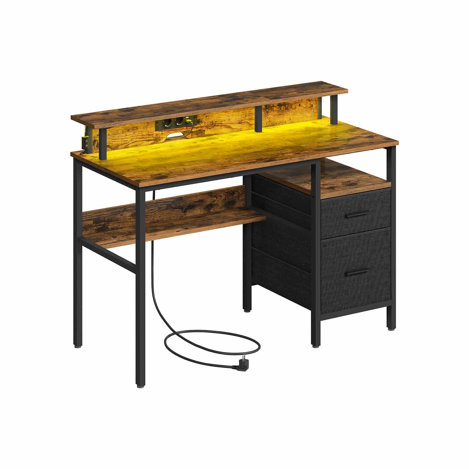 Schreibtisch mit Schubladen und Steckdosen vintagebraun Schreibtisch mit Schubladen und Steckdosen vintagebraun