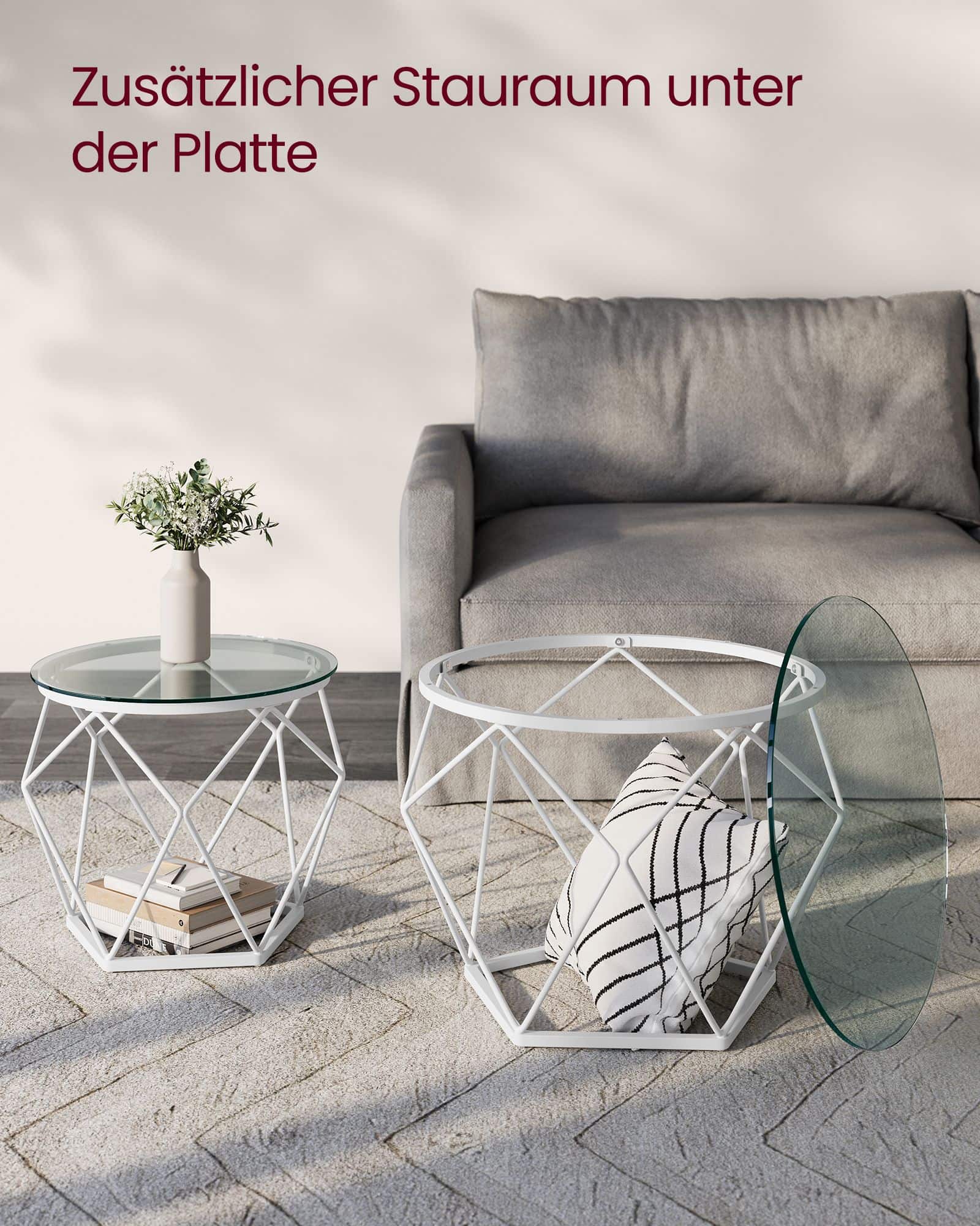 Wohnzimmertisch 2er Set modern transparent-wolkenweiß Wohnzimmertisch 2er Set modern transparent-wolkenweiß