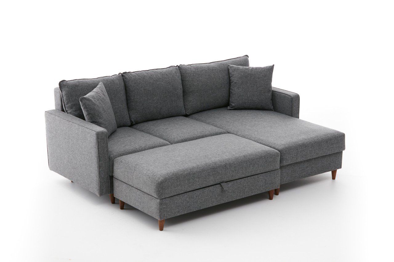 Ecksofa Eva – Skandinavischer Stil inkl. Hocker