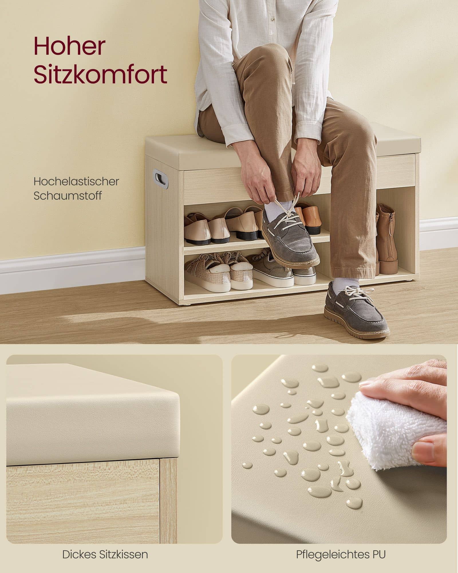 Schuhbank mit 3 offenen Fächern naturbeige Schuhbank mit 3 offenen Fächern naturbeige