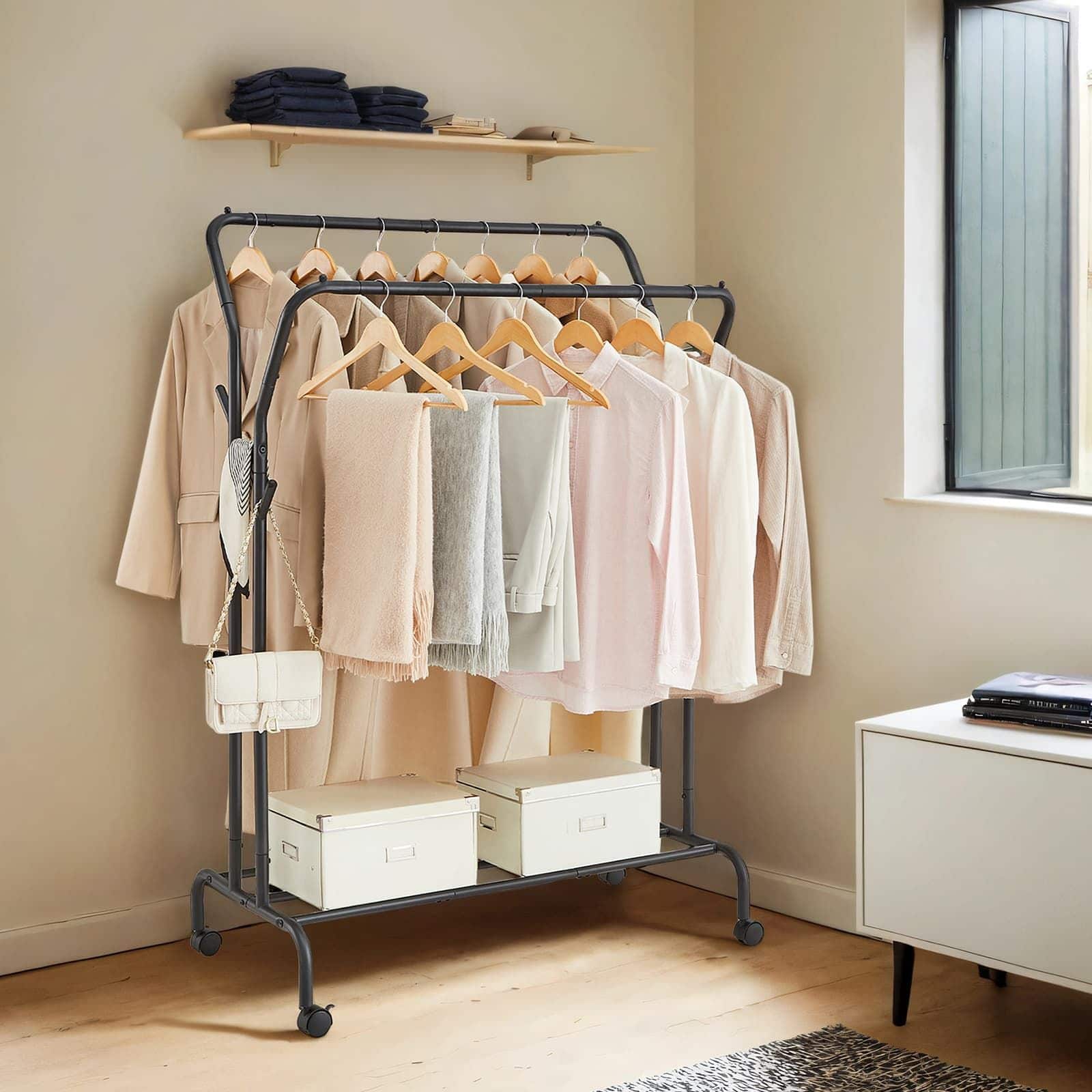 Kleiderständer auf Rollen, 2 Kleiderstangen, Garderobenstange Kleiderständer auf Rollen, 2 Kleiderstangen, Garderobenstange