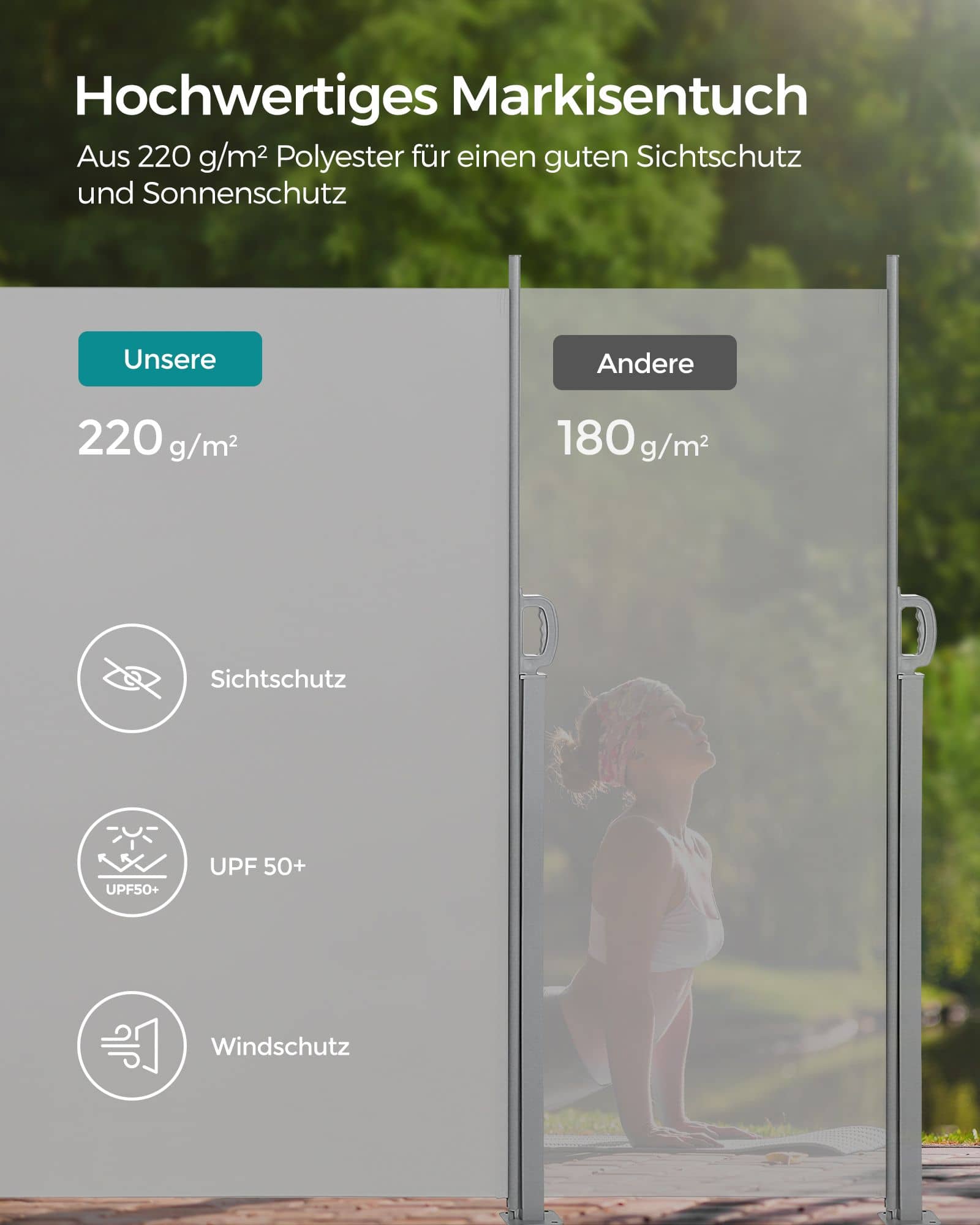 Seitenmarkise, ausziehbar, 200 x 400 cm, Sichtschutz Seitenmarkise, ausziehbar, 200 x 400 cm, Sichtschutz