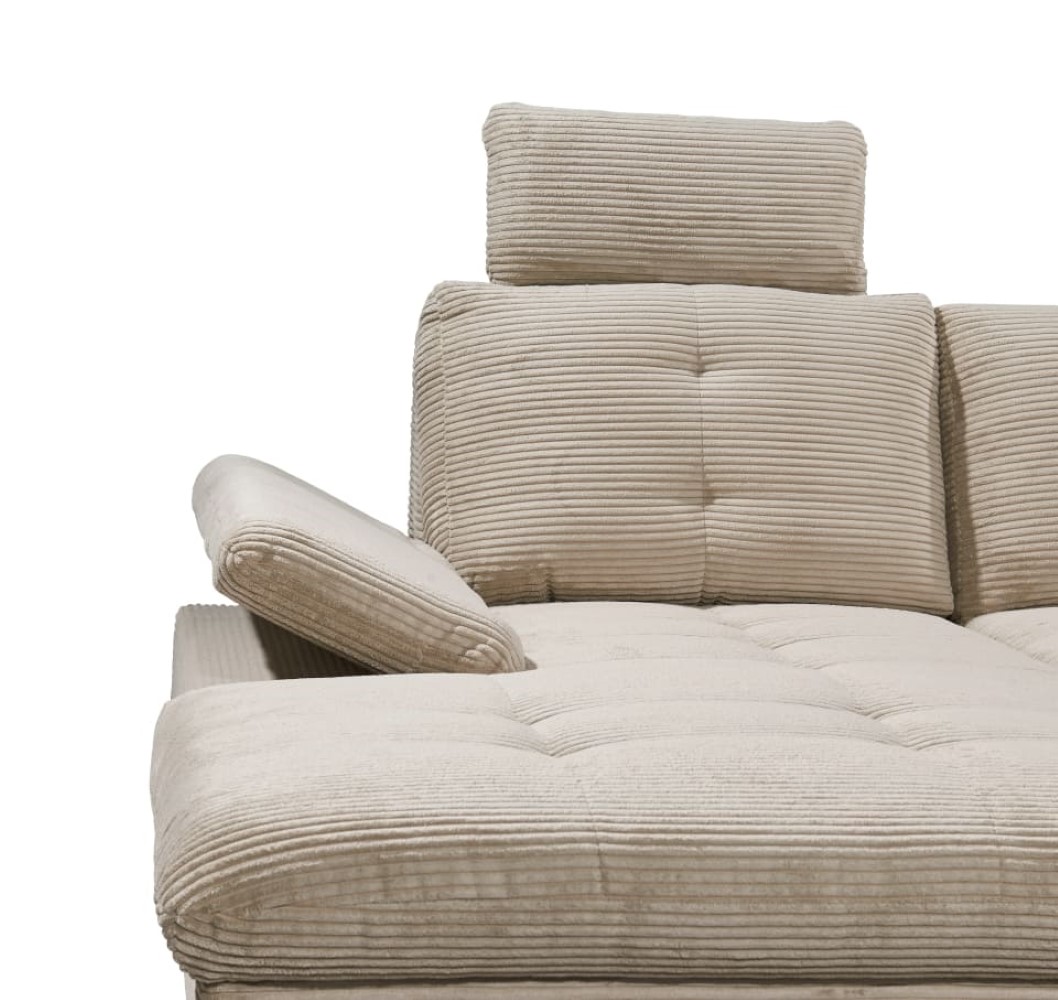 Wohnlandschaft "Ascot" von Ed Exciting Design in Breitcord mit Schlaffunktion, Bettkasten und variabler Kopfstütze