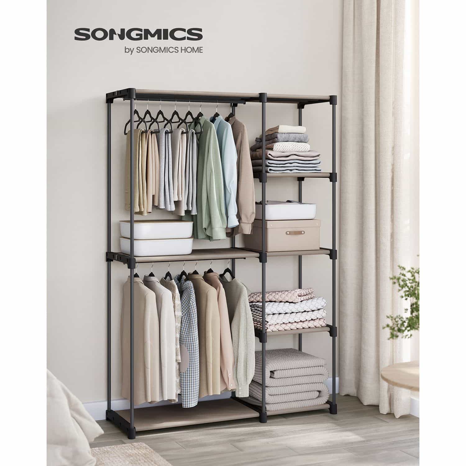 Kleiderschrank offen mit Kleiderstangen 43 x 124 x 182 cm Taupe Kleiderschrank offen mit Kleiderstangen 43 x 124 x 182 cm Taupe