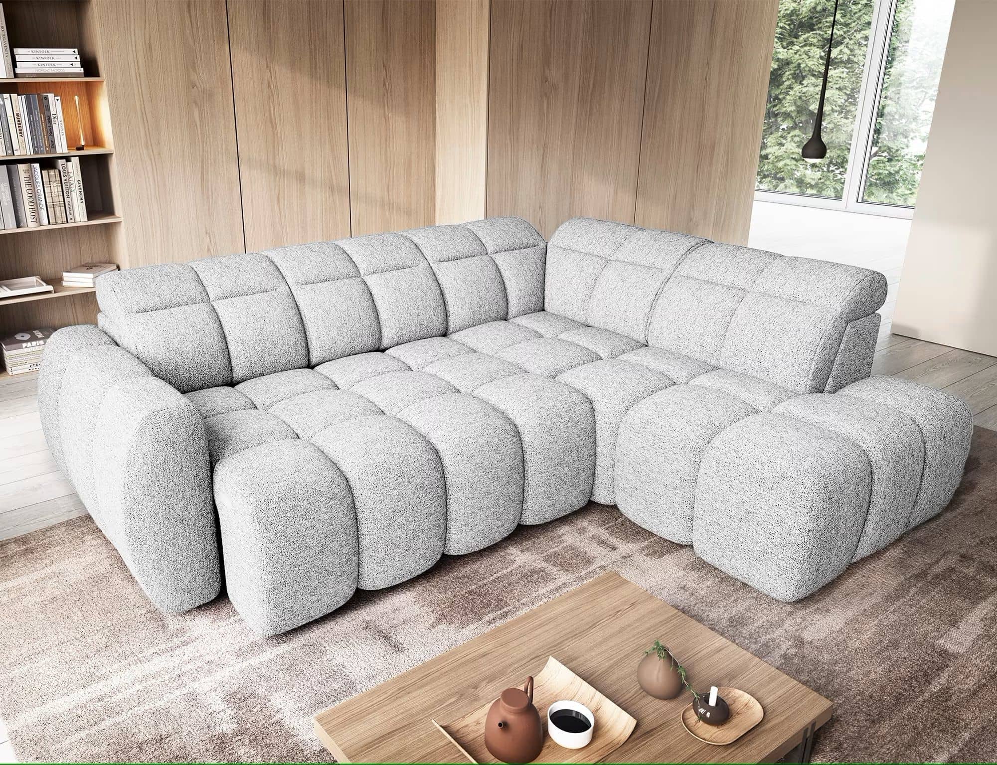 Sofa Falconn Carolinne Grau rechts – Modernes Ecksofa mit elektrischem Sitzvorschub & Bettkasten
