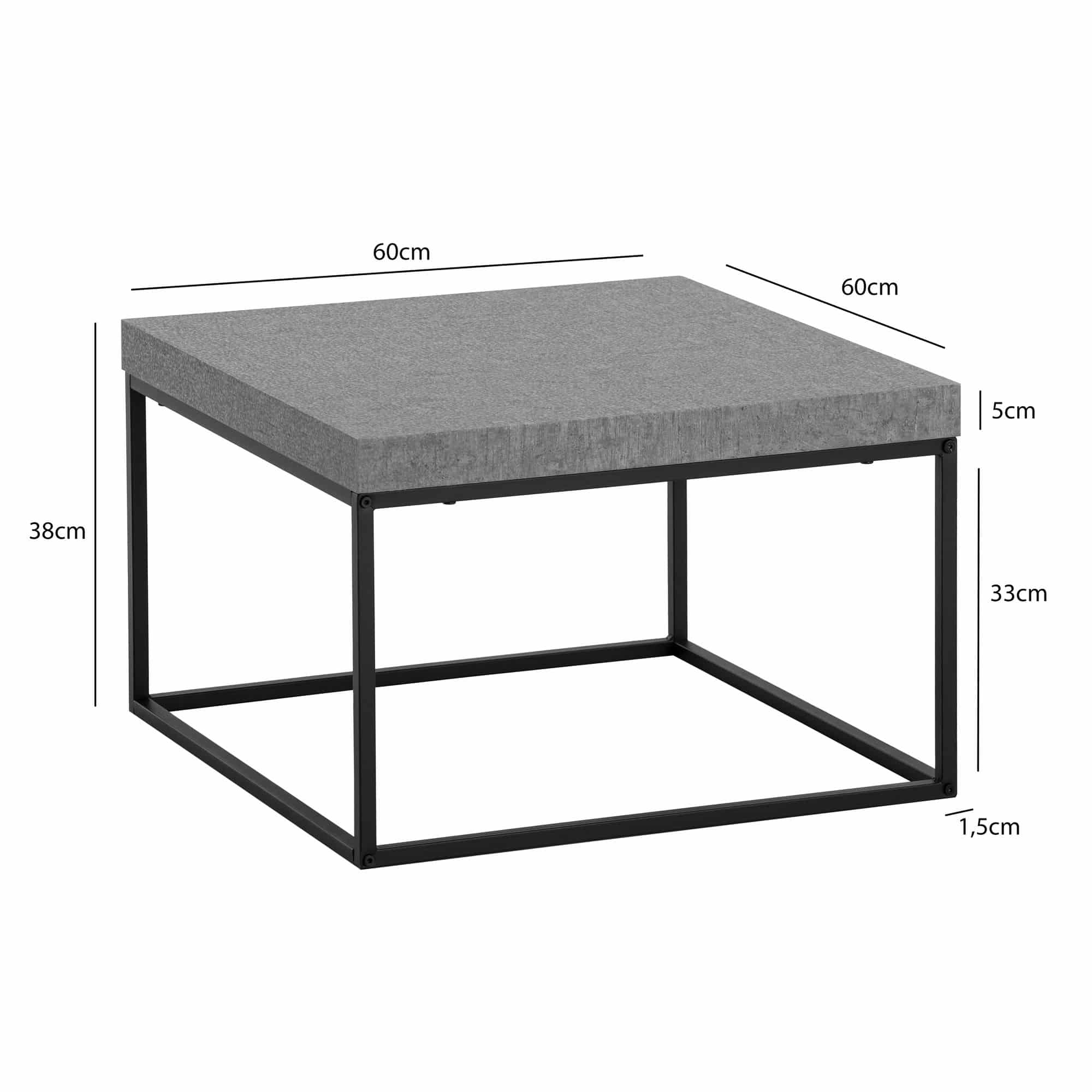 Couchtisch 60x60x38 cm Grau Sofatisch in Beton-Optik Modern Couchtisch 60x60x38 cm Grau Sofatisch in Beton-Optik Modern
