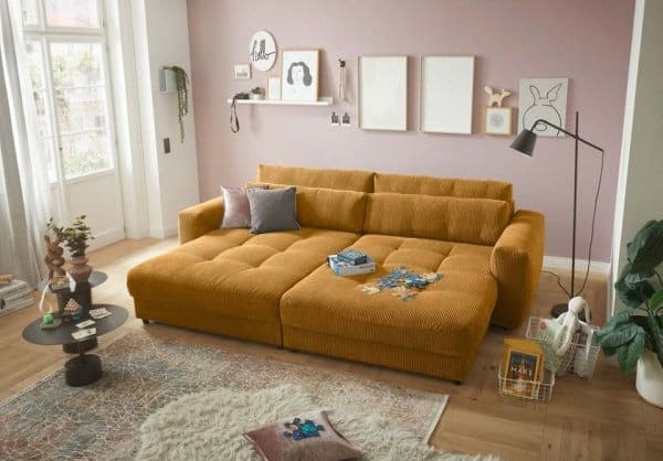 XXL Loveseat Barura aus Cordstoff – Mustard Orange XXL Loveseat Barura aus Cordstoff – Mustard Orange