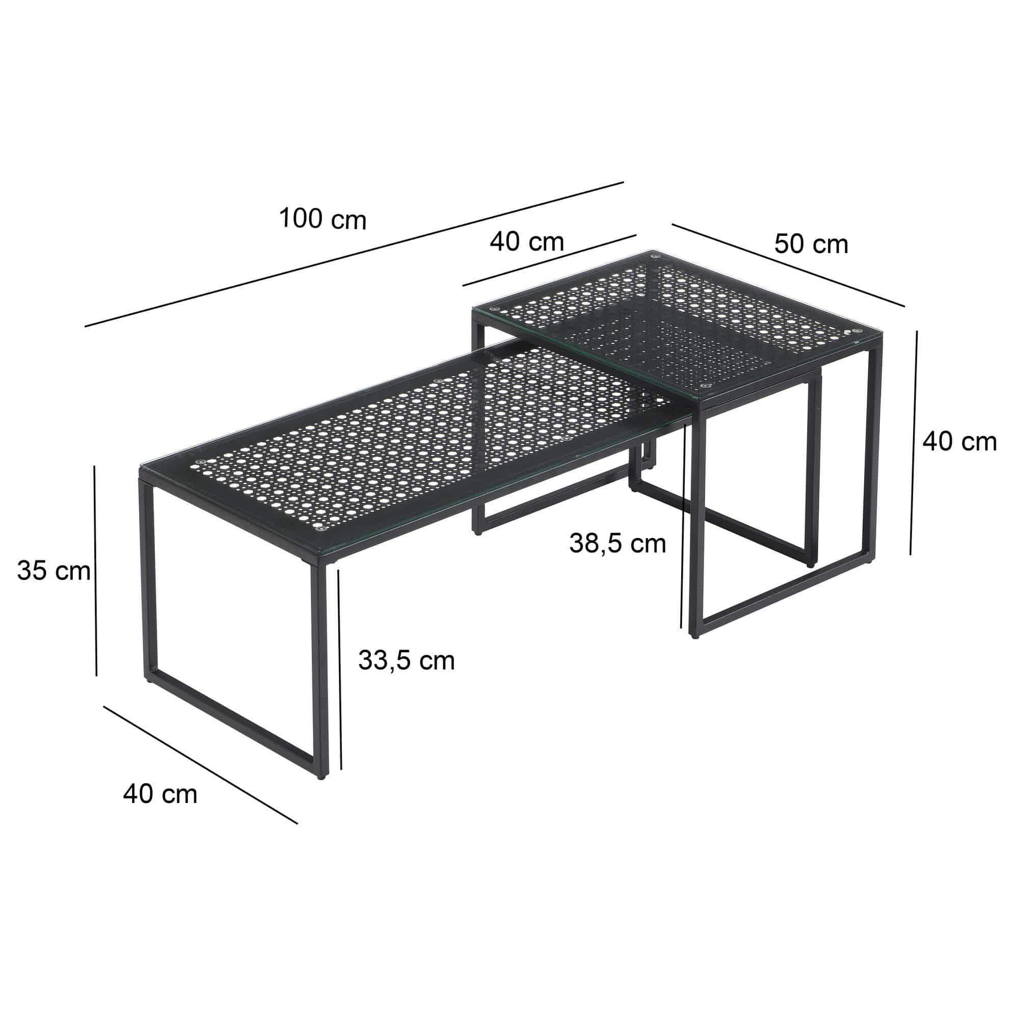 Satztisch Glas Metall 2er Set Modern Couchtisch Schwarz Satztisch Glas Metall 2er Set Modern Couchtisch Schwarz