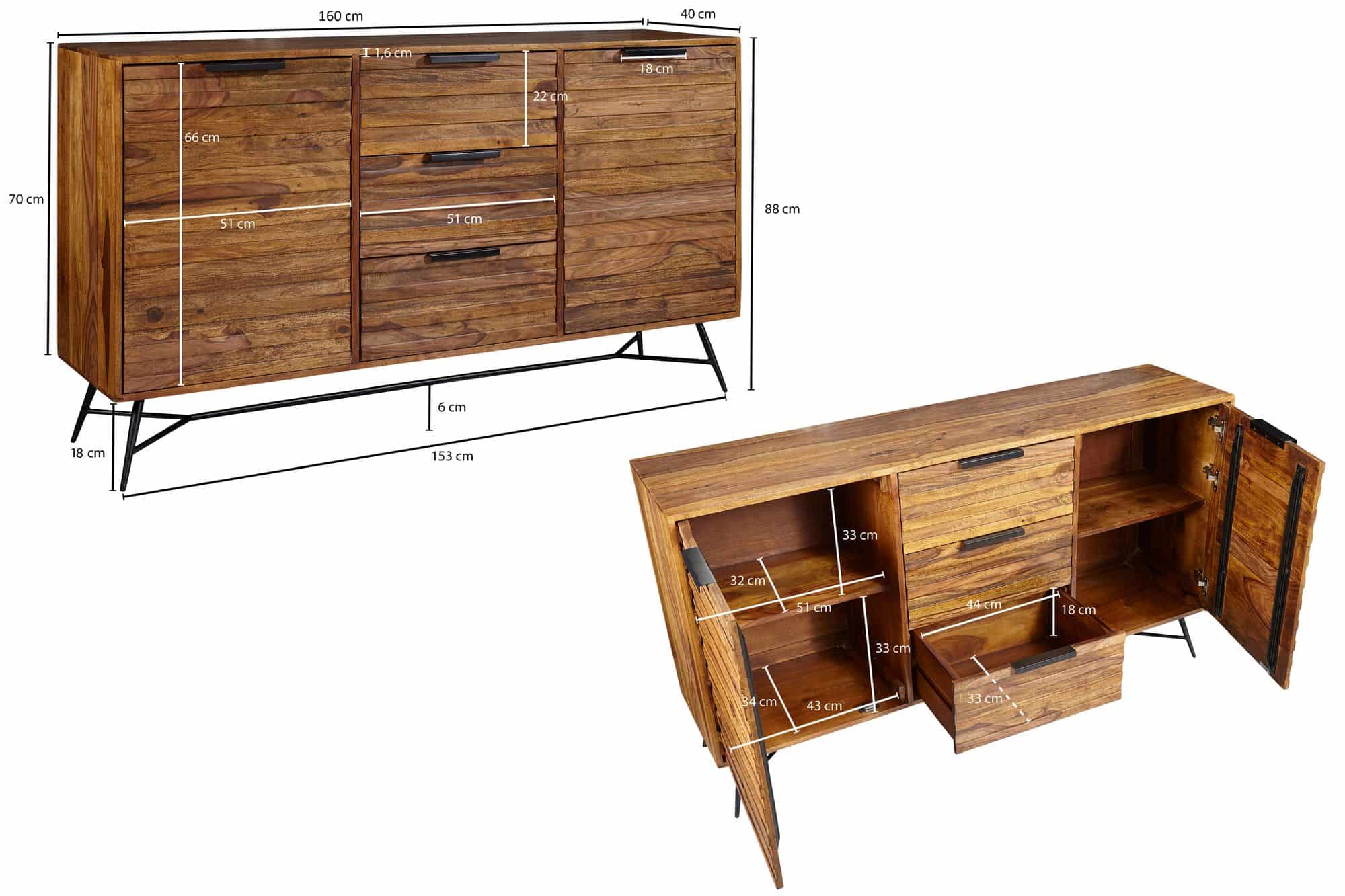Design Sideboard NISHAN 160 x 40 x 88 cm Sheesham Massiv Holz Design Sideboard NISHAN 160 x 40 x 88 cm Sheesham Massiv Holz
