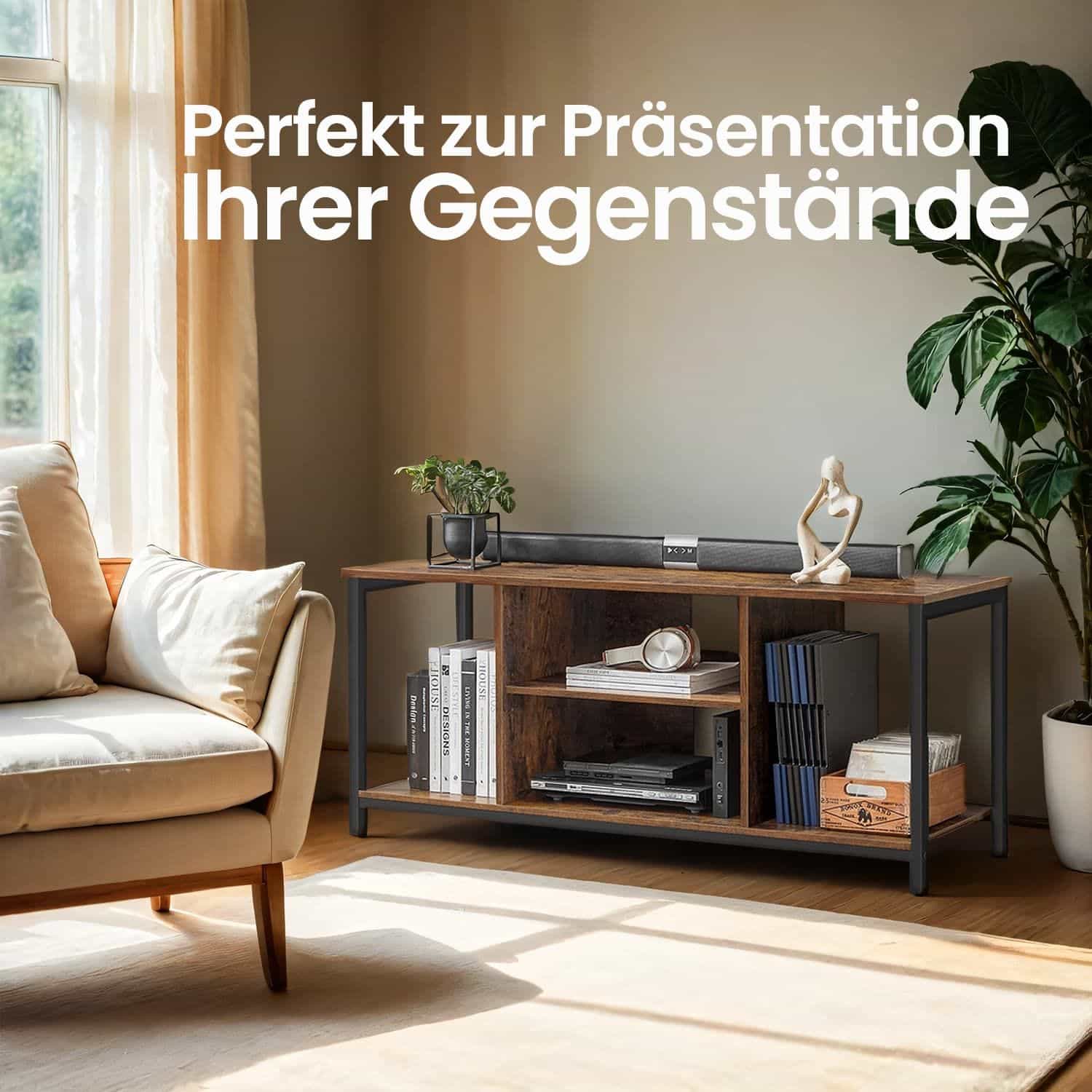 TV-Schrank mit offenen Fächern 40 x 120 x 50 cm vintagebraun-schwarz TV-Schrank mit offenen Fächern 40 x 120 x 50 cm vintagebraun-schwarz