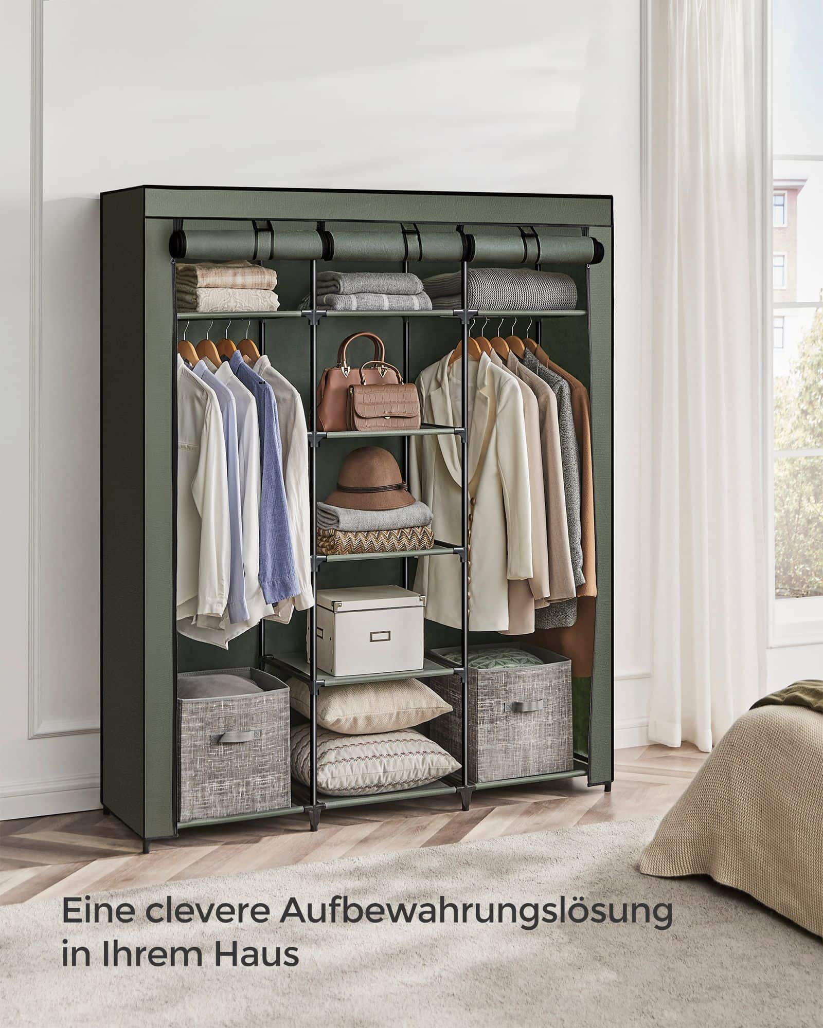 Kleiderschrank Stoffschrank faltbare Garderobe mit Kleiderstangen Kleiderschrank Stoffschrank faltbare Garderobe mit Kleiderstangen