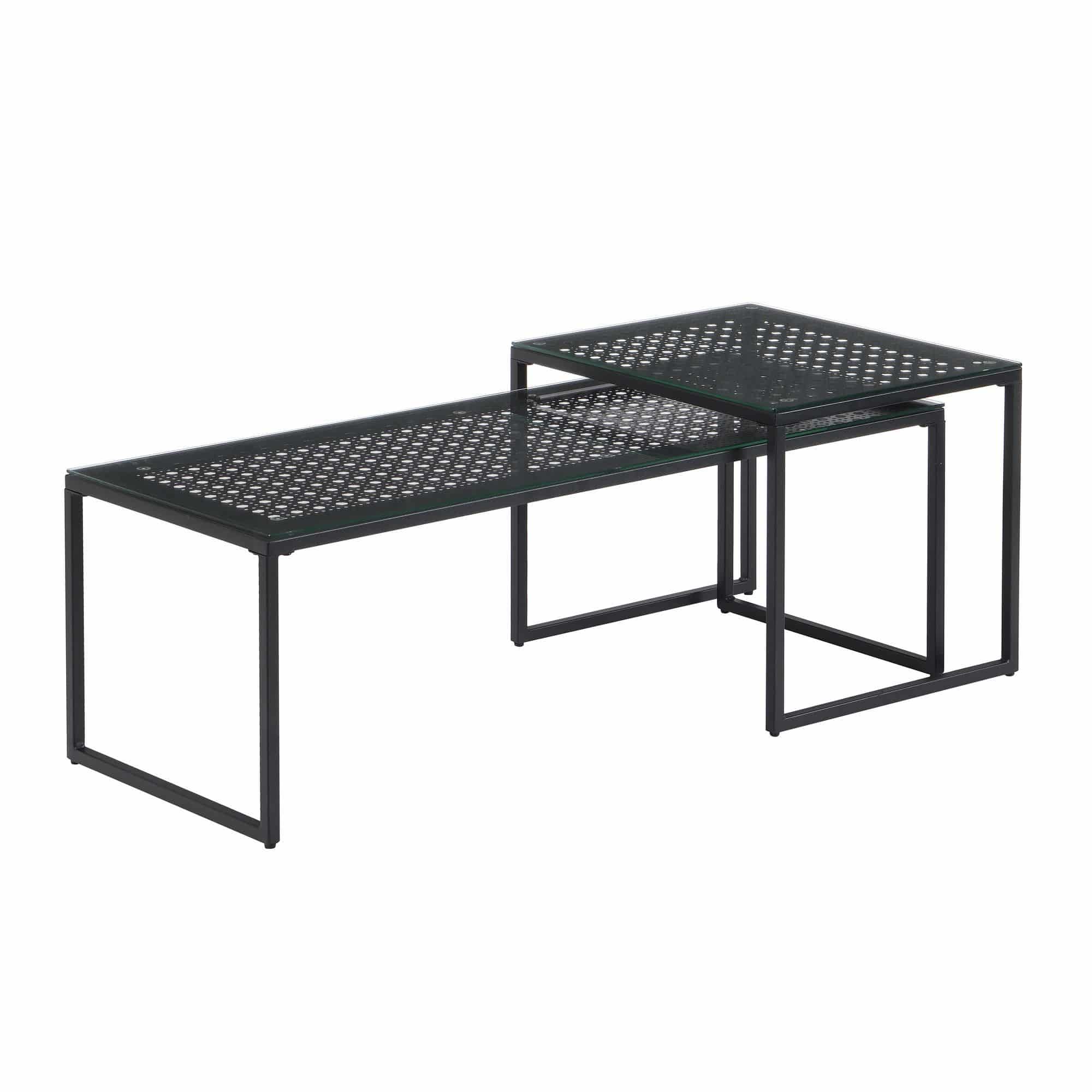 Satztisch Glas Metall 2er Set Modern Couchtisch Schwarz