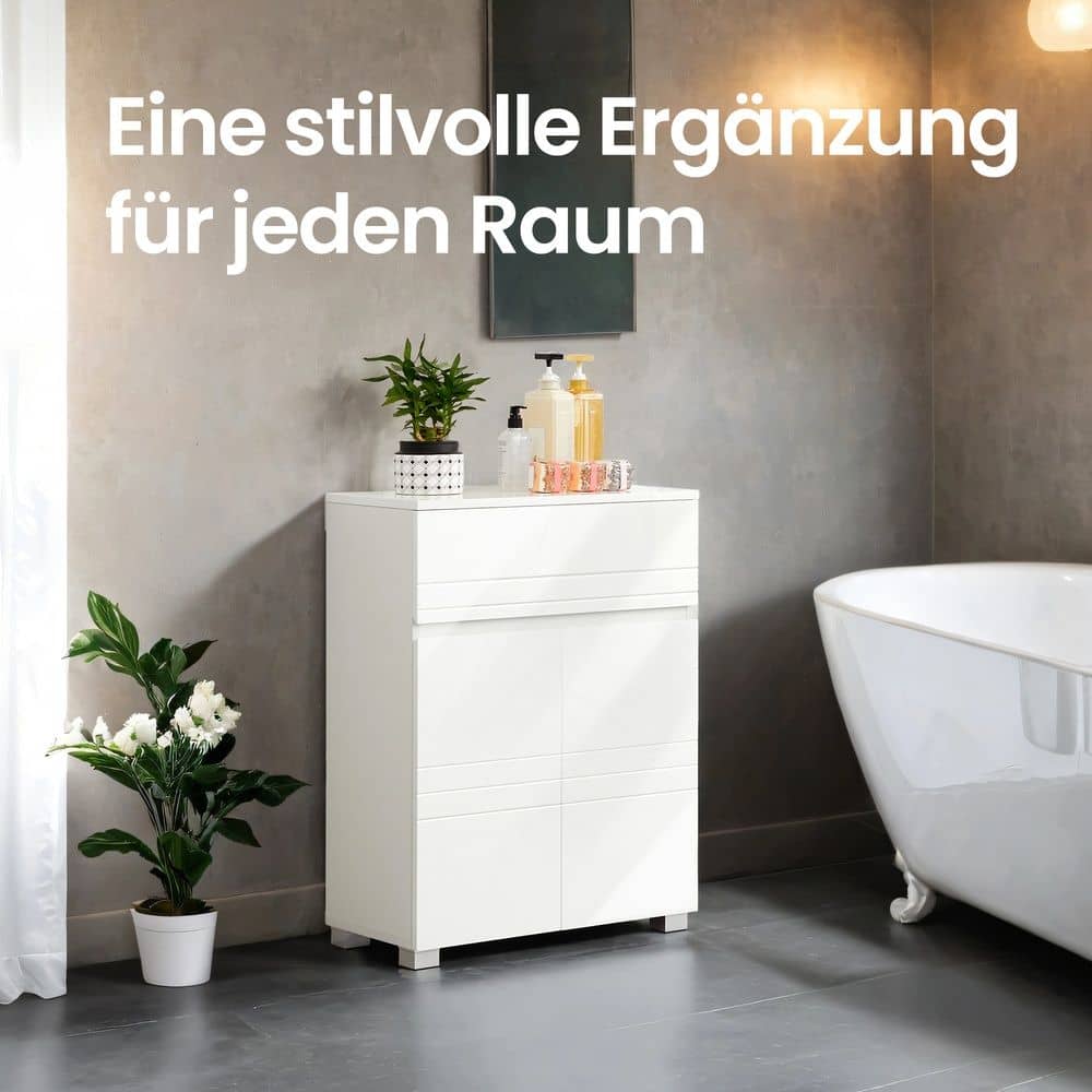 Badschrank mit 2 Türen, Aufbewahrungsschrank, mit Schublade und verstellbarem Regal