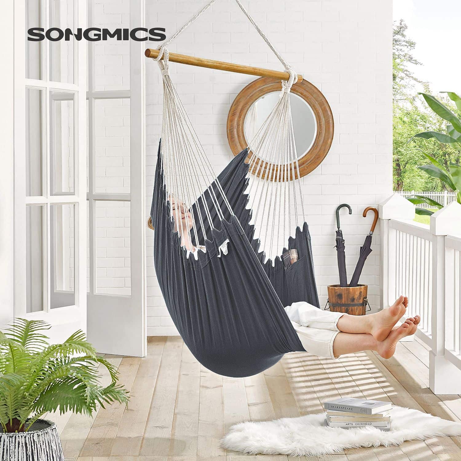 Hängesessel mit 2 Kissen und Metallkette dunkelgrau Hängesessel mit 2 Kissen und Metallkette dunkelgrau