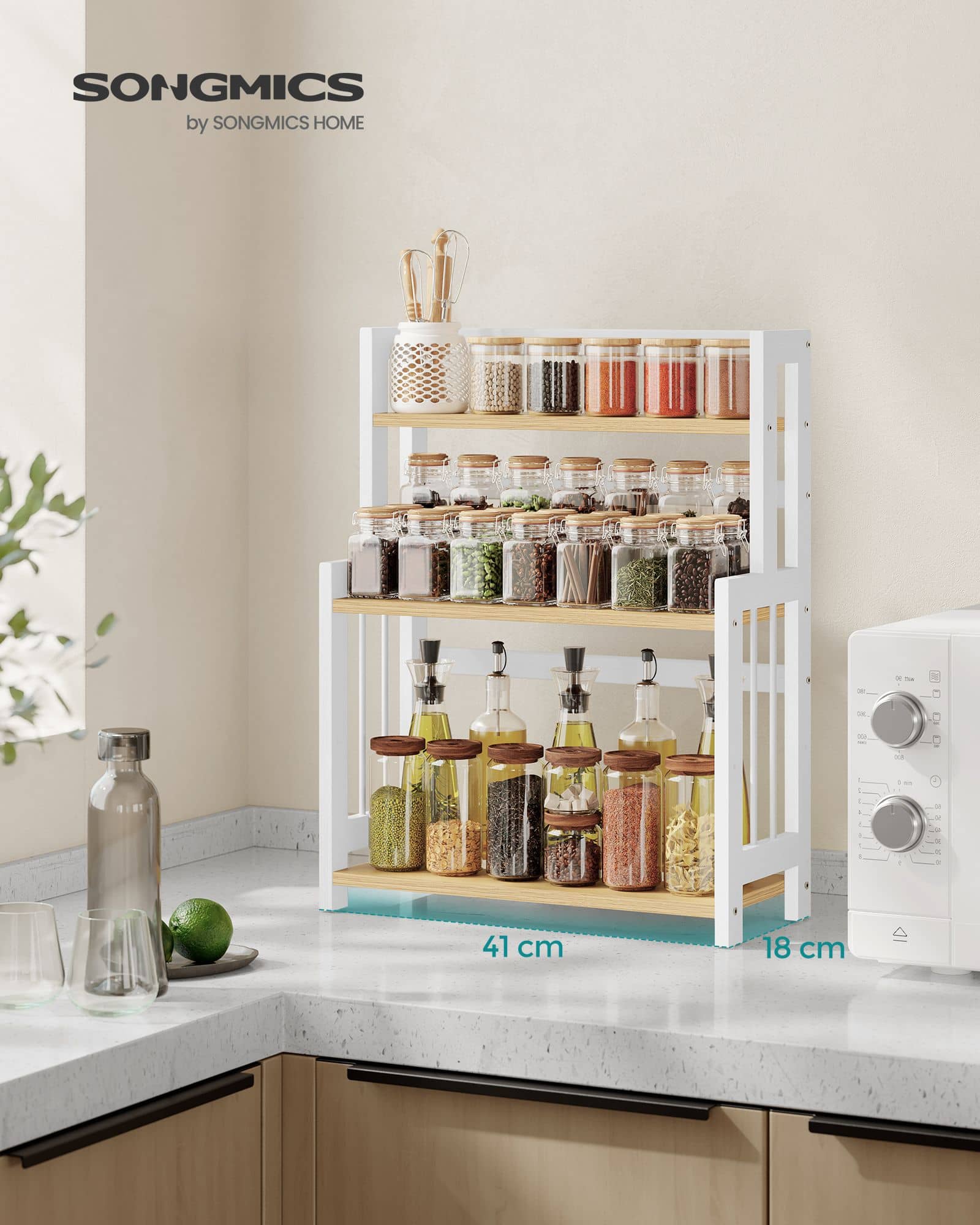 SONGMICS Gewürzregal – 3 Ebenen, natureiche